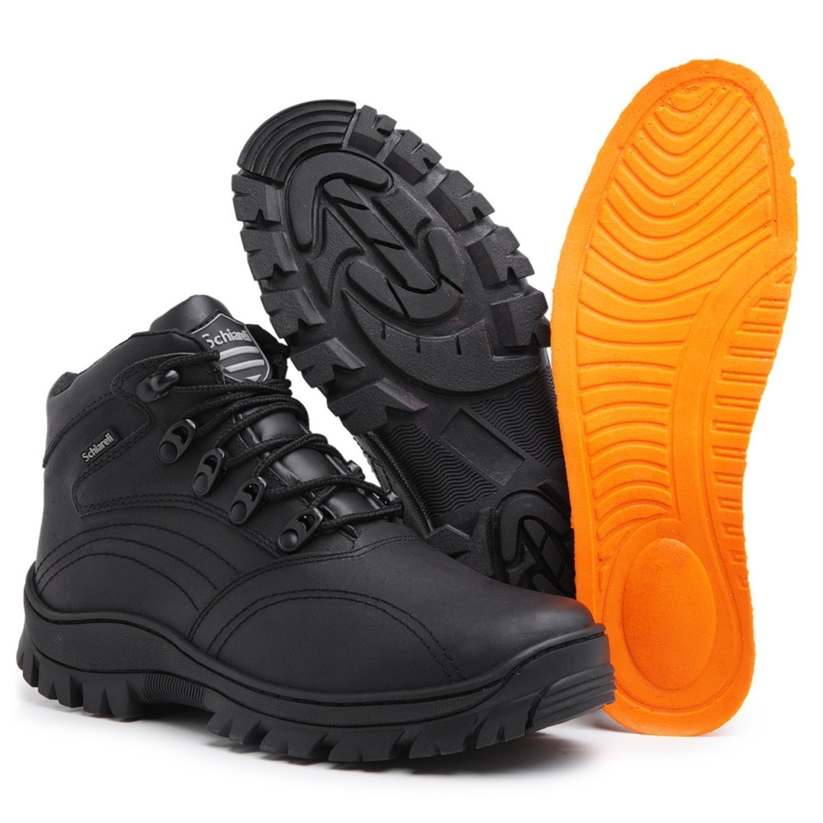 Bota Coturno Masculino De Couro Tratorado Adventure Trilha Blaqueado Cano Curto Sch 970 Preto