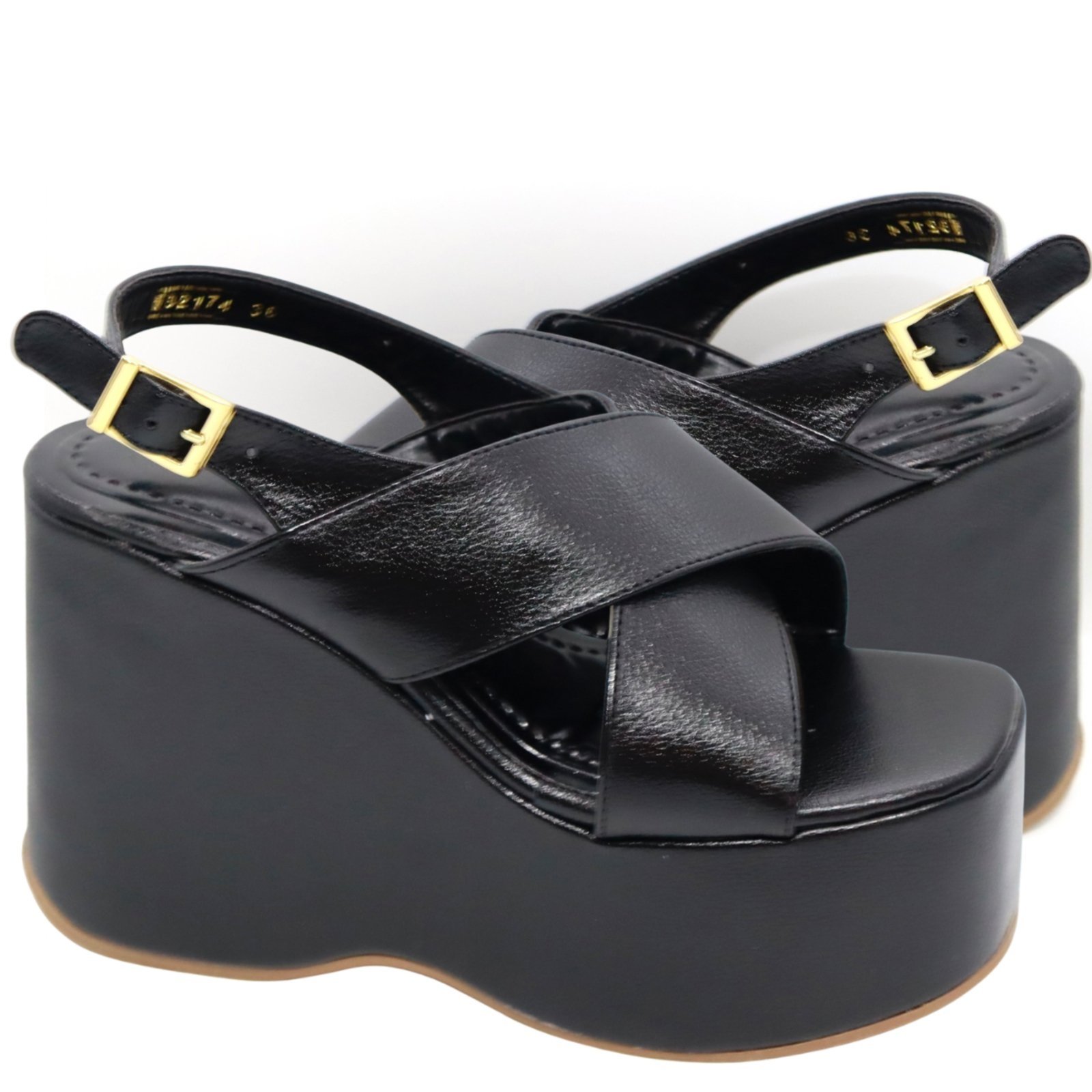 Sandália Feminino Anabela Plataforma 182174 Floter Preto Flor Da Pele