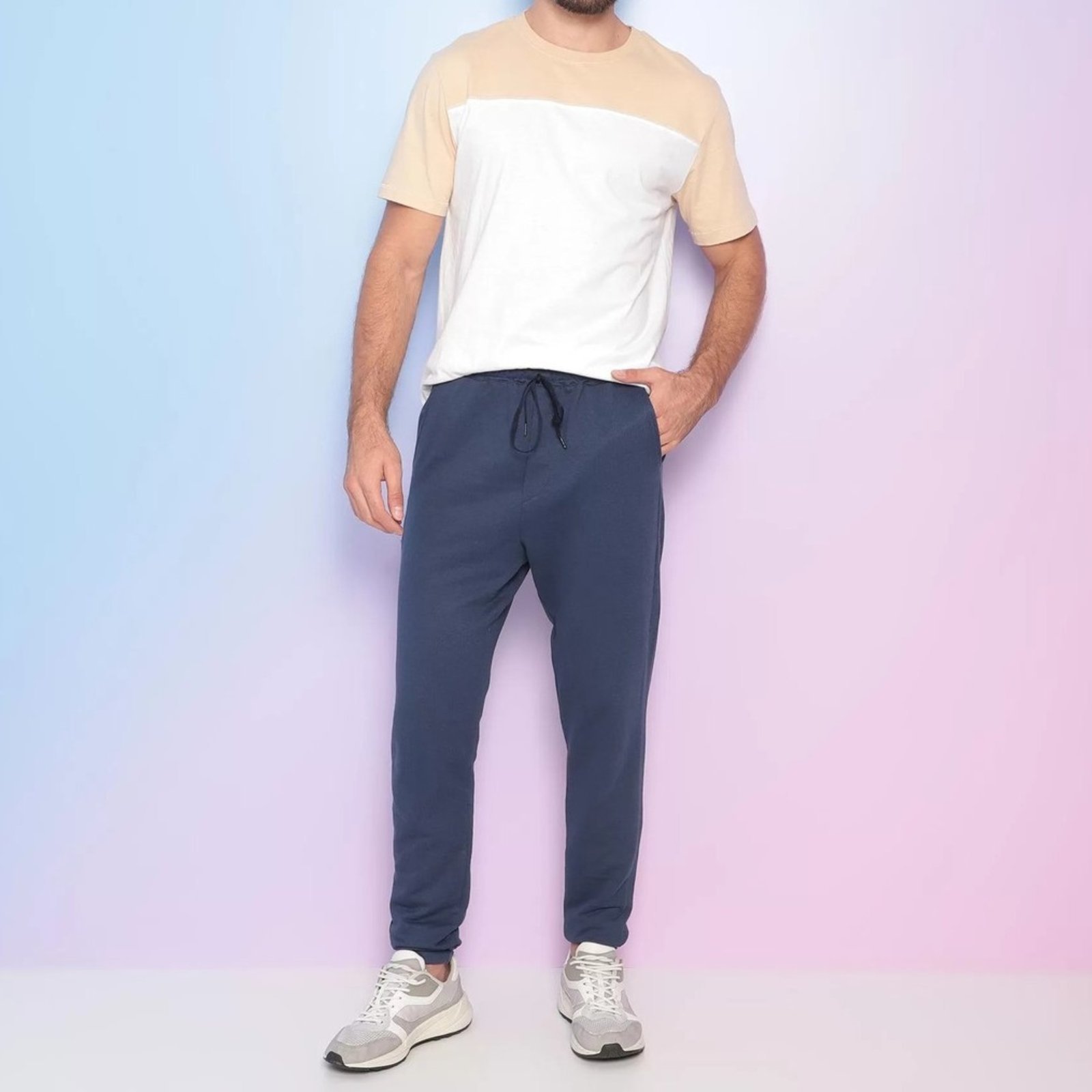 Calça Masculina Moletom Lisa com Elástico Marinho
