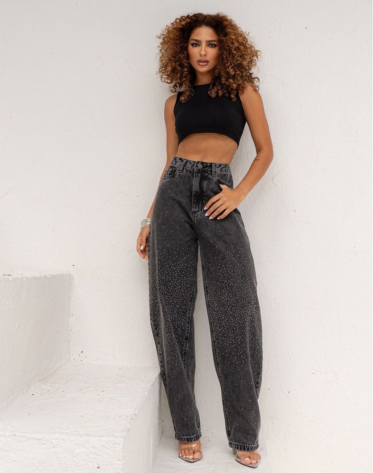 Calça Jeans Balloon Feminino com Aplicação 25551 Vintage Consciência
