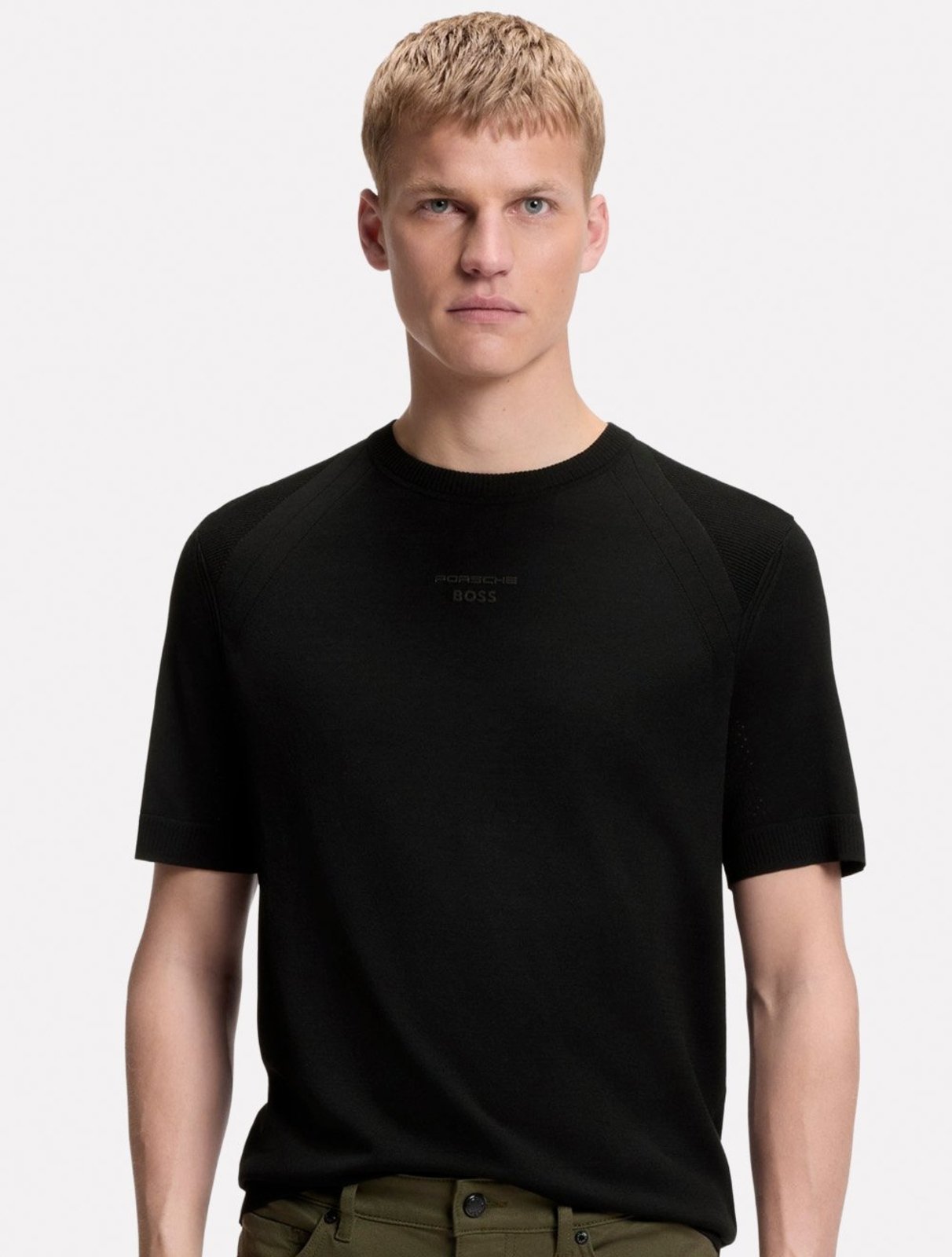 Suéter Hugo Boss x Porsche Masculina Manga Curta Tricot KN_PS Spirit70 TS Preto