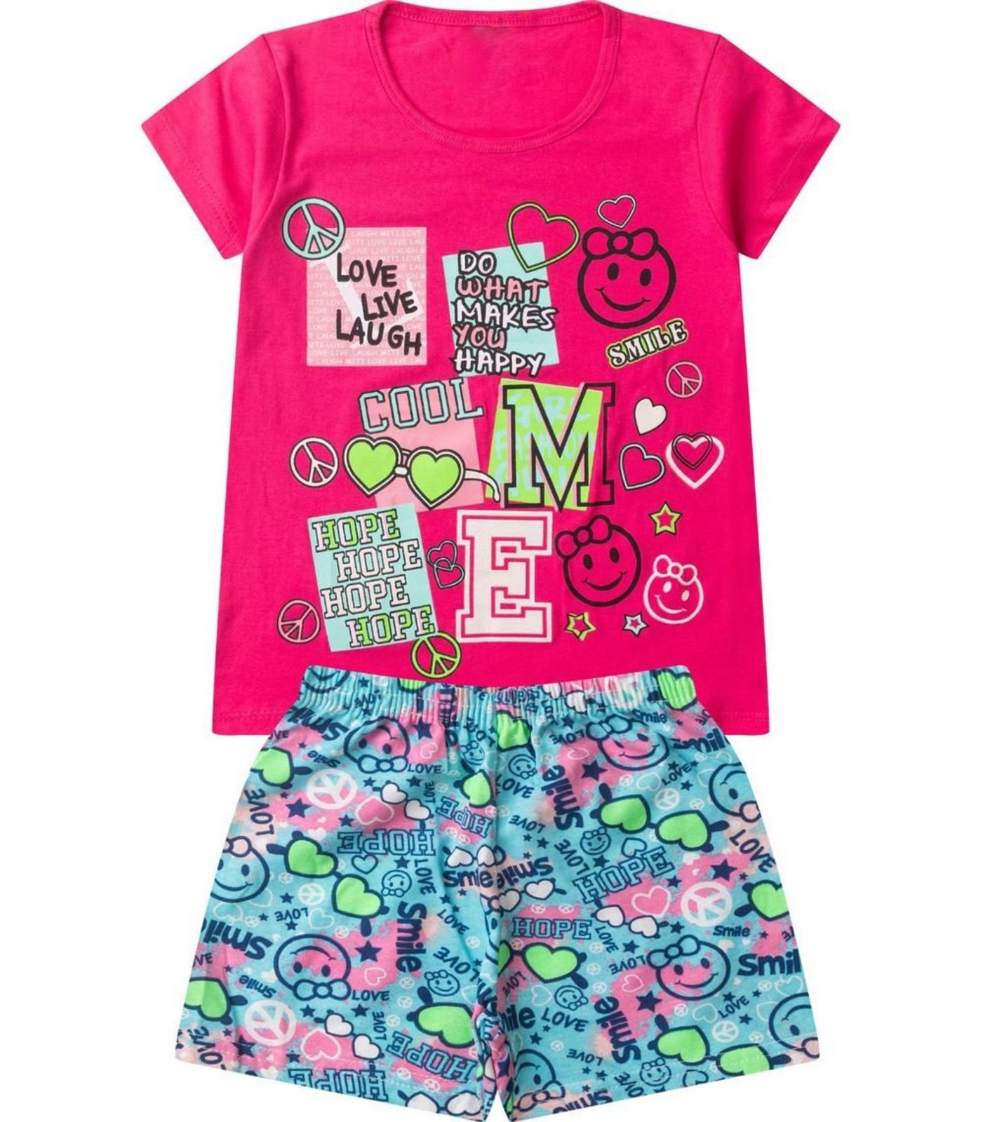 Pijama Menina Curto Algodão Select Rosa