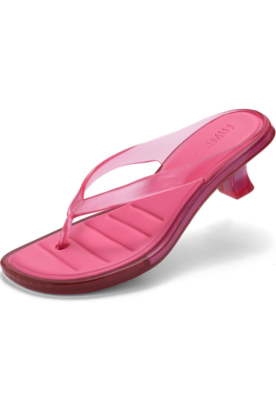 Tamanco Feminino Lumiss Jelly Salto Baixo Fino Tira De Dedo Confortável Kitten Heel Rosa