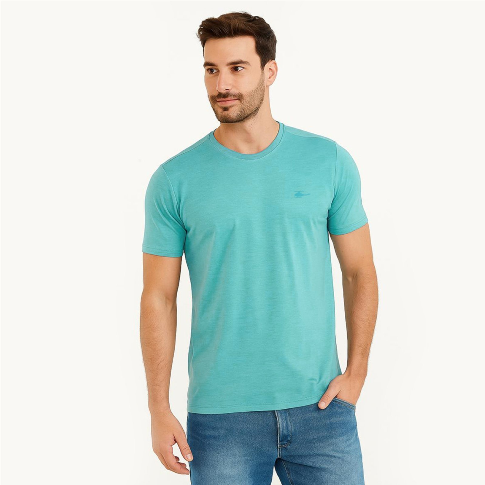 Camiseta Masculina Sallo Gola O Básica Premium Misto Petróleo
