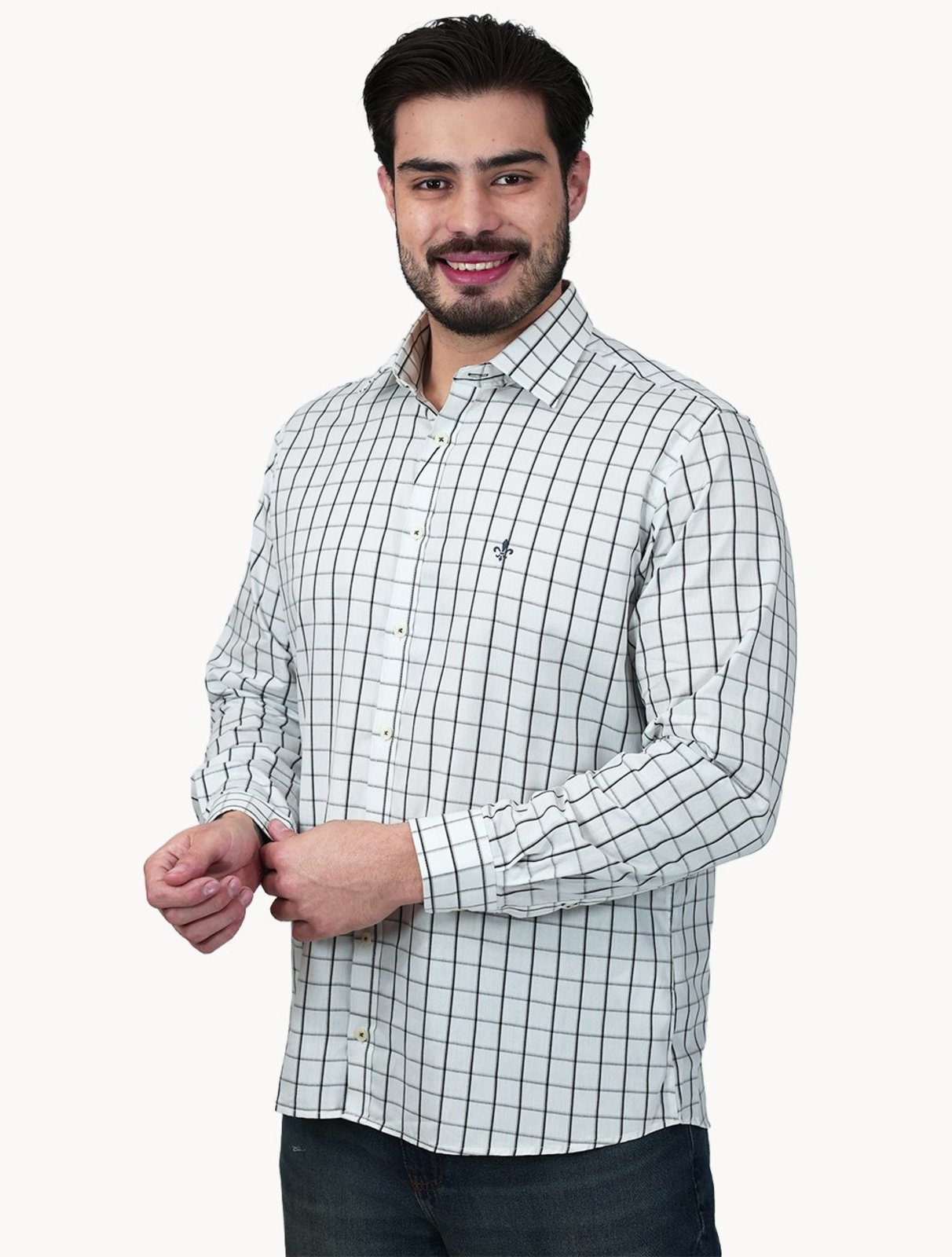 Camisa Dudalina Masculina Comfort Superfine Cotton Xadrez Branca