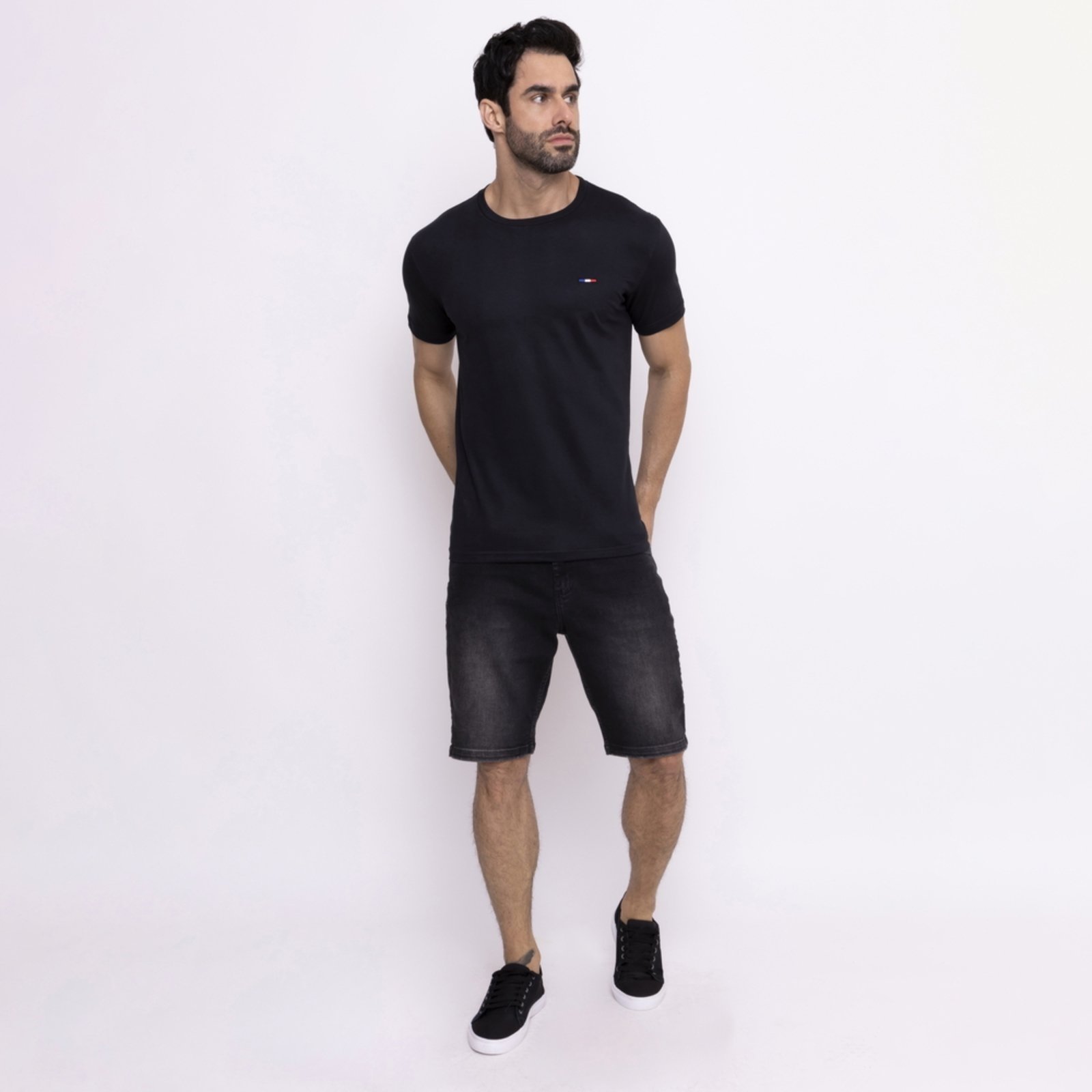 Vista 3 Kit 3 Peças Camisetas Básicas Masculina FMF Chumbo em Algodão Premium no Estilo Tommy Bordado França preto royal FMF preto royal