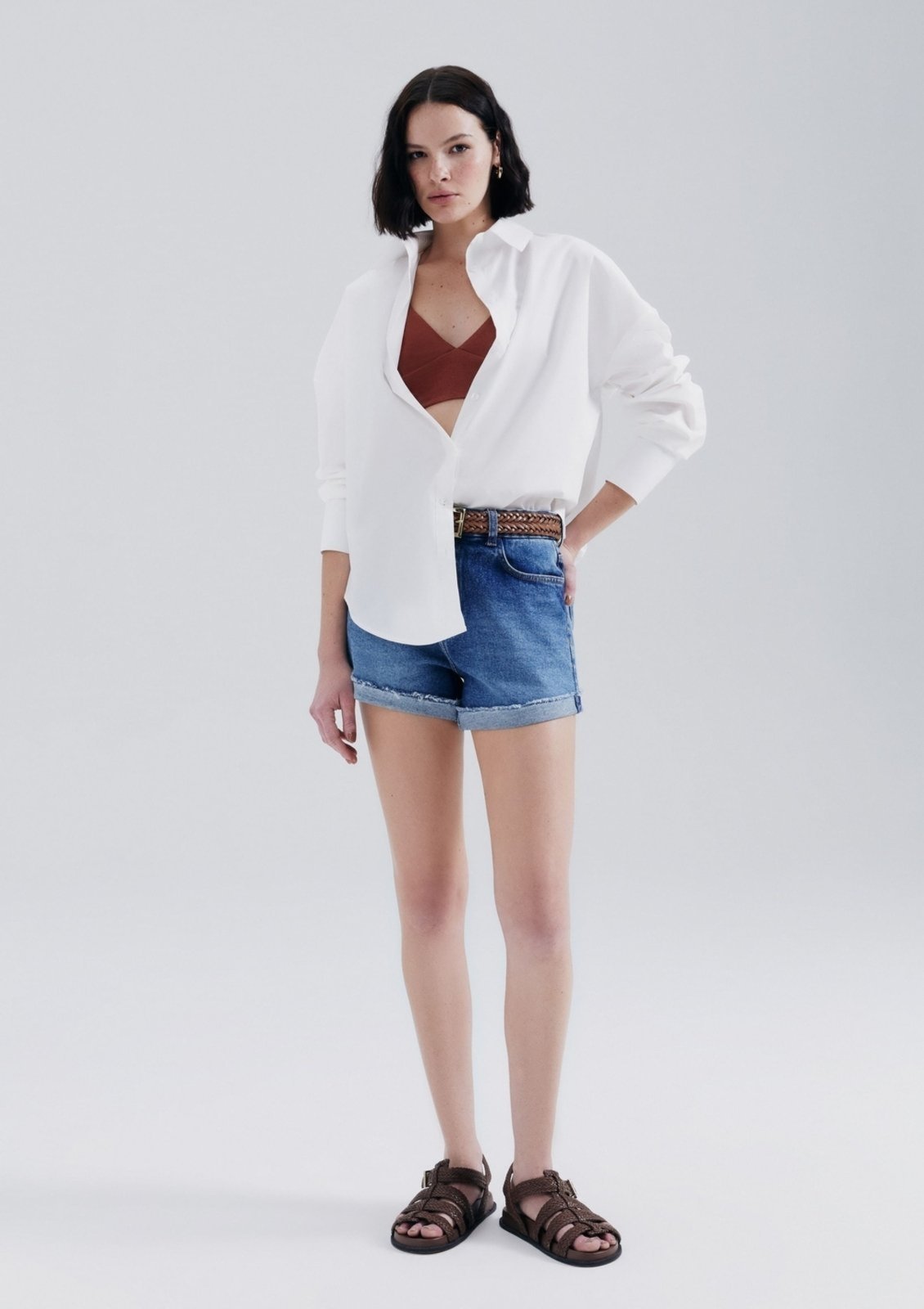 Vista 3 Shorts Jeans Feminino Barra A Fio Hering azul Hering azul