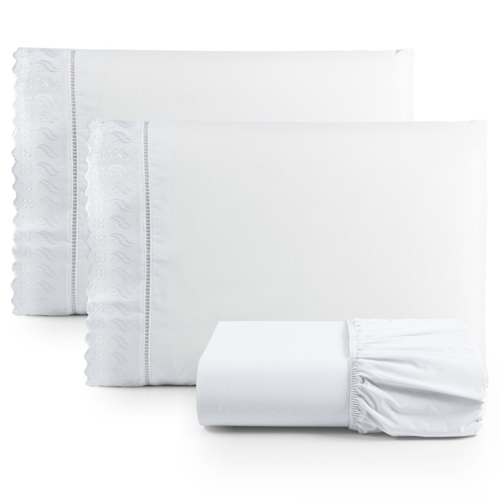 Jogo Cama Lençol Casa Scarpa Paris Queen Percal 180 Fios Algodão Lese Bordada 3 Peças - Branco