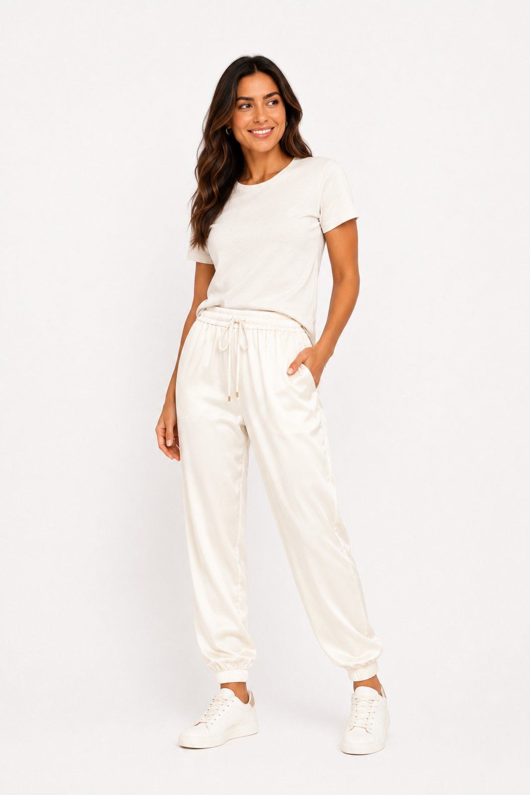 Calça Jogger D Bell Outlet Fashion Cetim Off-White