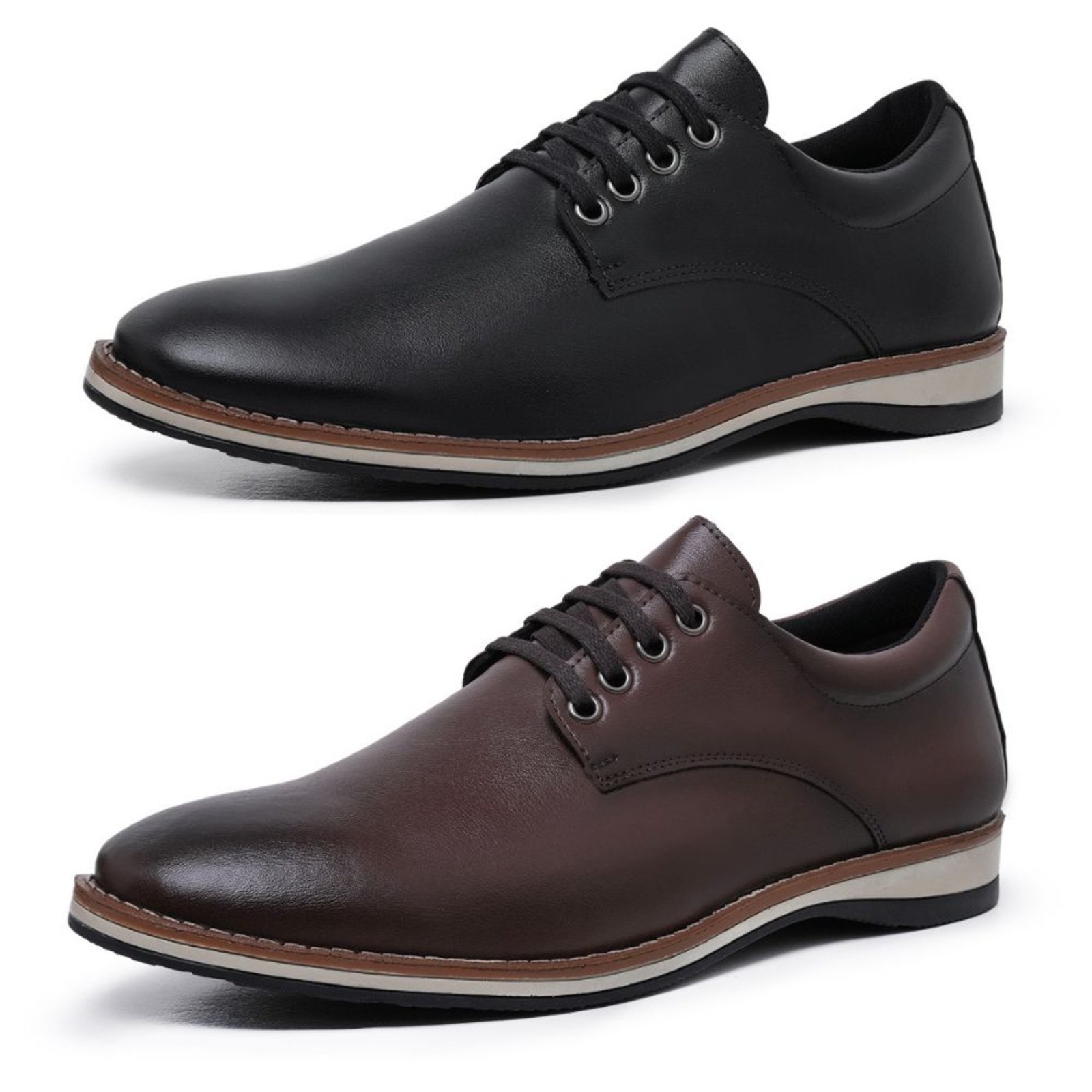Kit 2 Pares Sapato Derby Social Casual Masculino Elegante Confortável Preto e Marrom