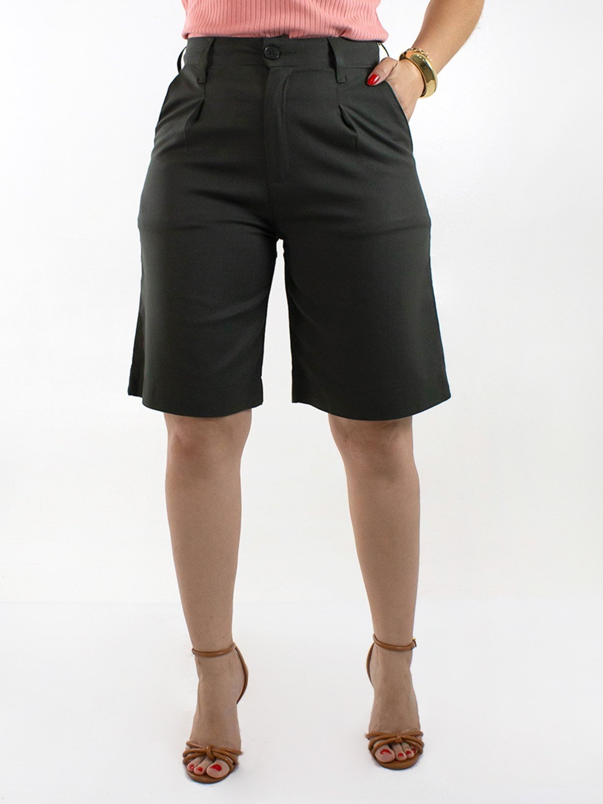 Bermuda Jorts Feminina Linho Cintura Alta Elastano Anticorpus