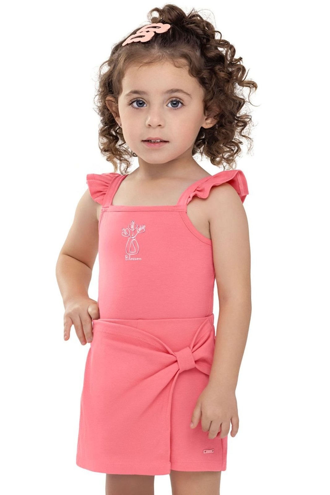 Infantil - Conjunto Menina Flores em Puff Elian Coral