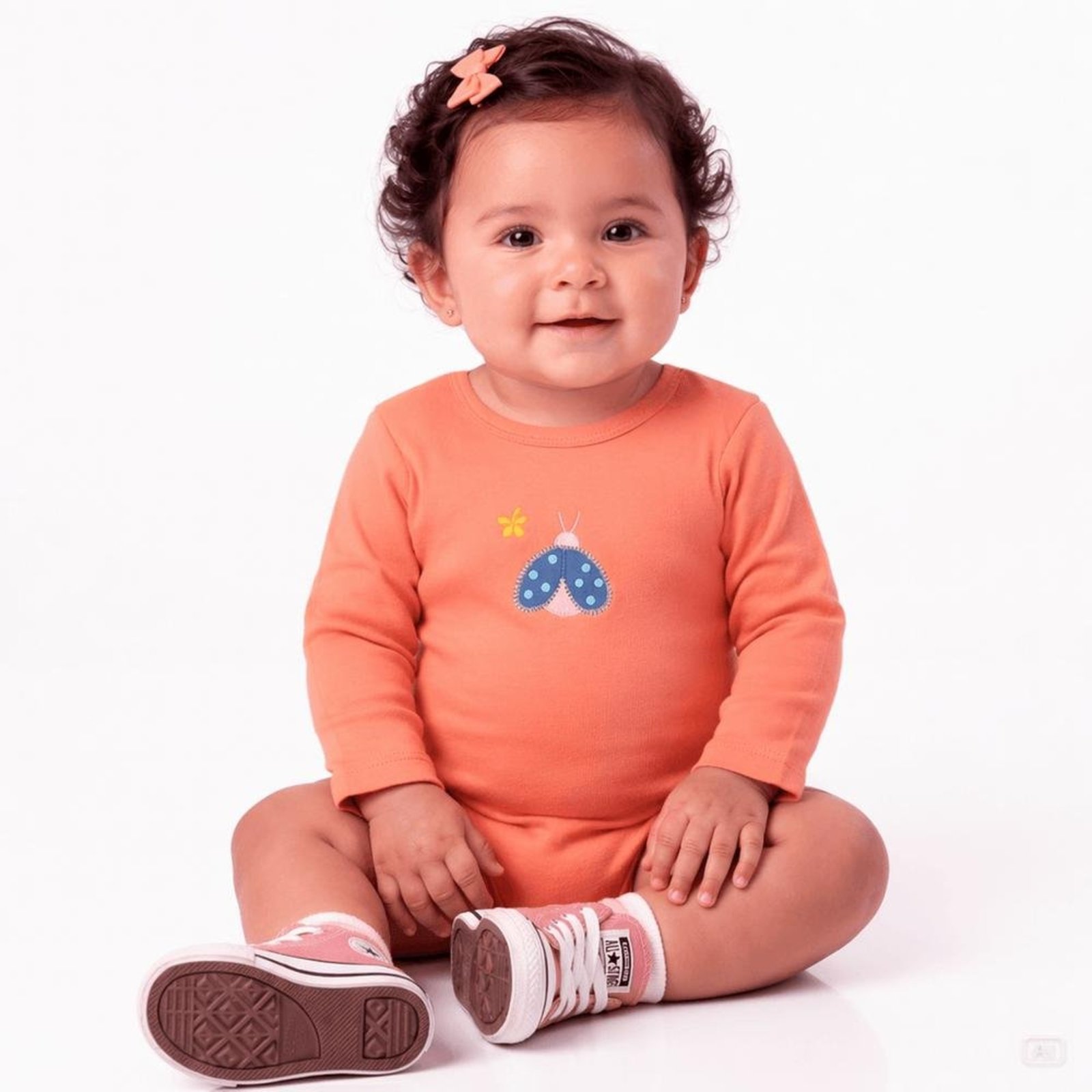 Infantil - Kit Body Menina Joaninhas Fofinhas Alphabeto Coral Off-white