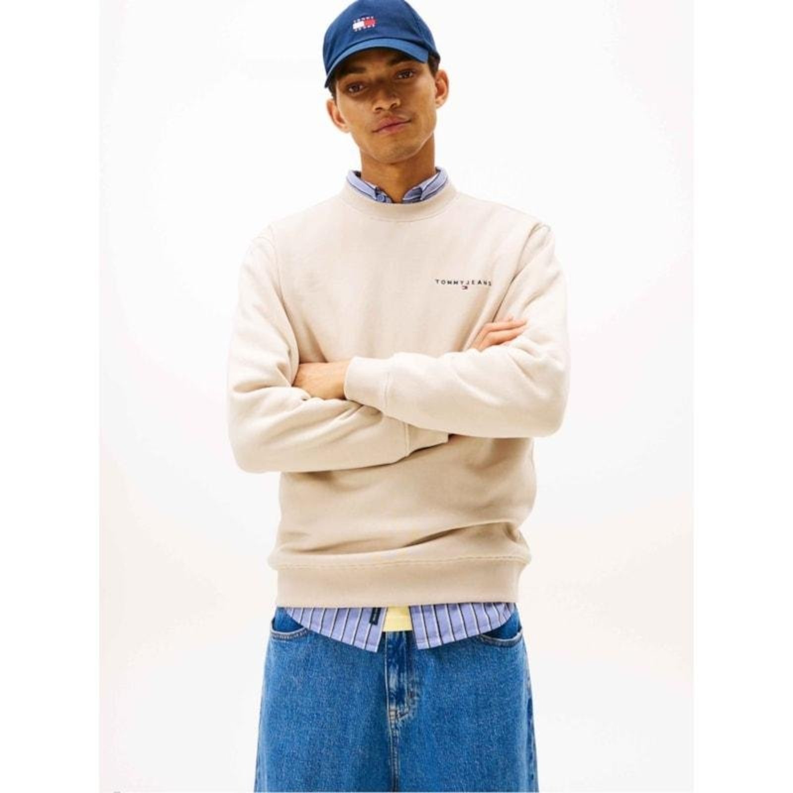 Moletom Tommy Jeans Regular com Logo Escrito Bordado Bege