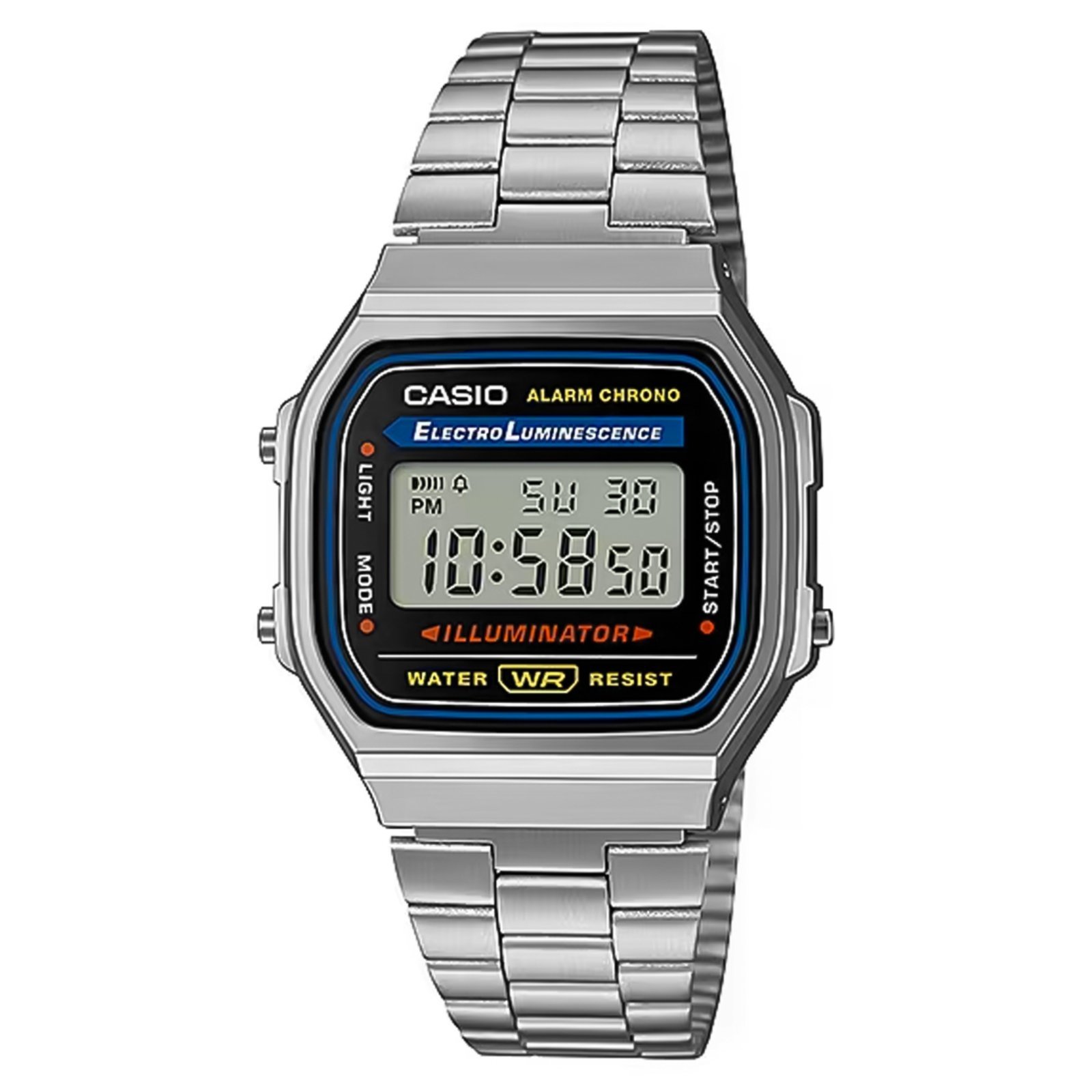 Vista 2 Relógio Casio Vintage Digital A168WA-1WDF-SC prata Casio prata