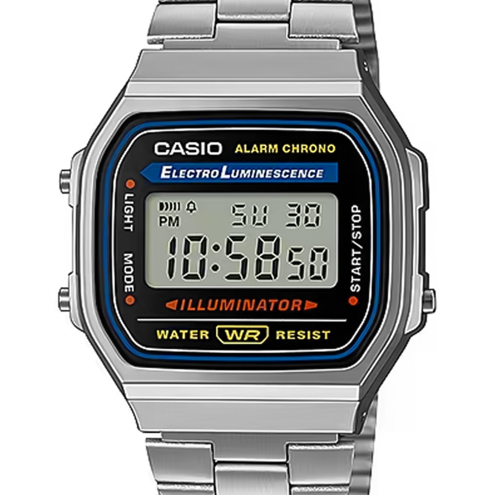 Vista 3 Relógio Casio Vintage Digital A168WA-1WDF-SC prata Casio prata