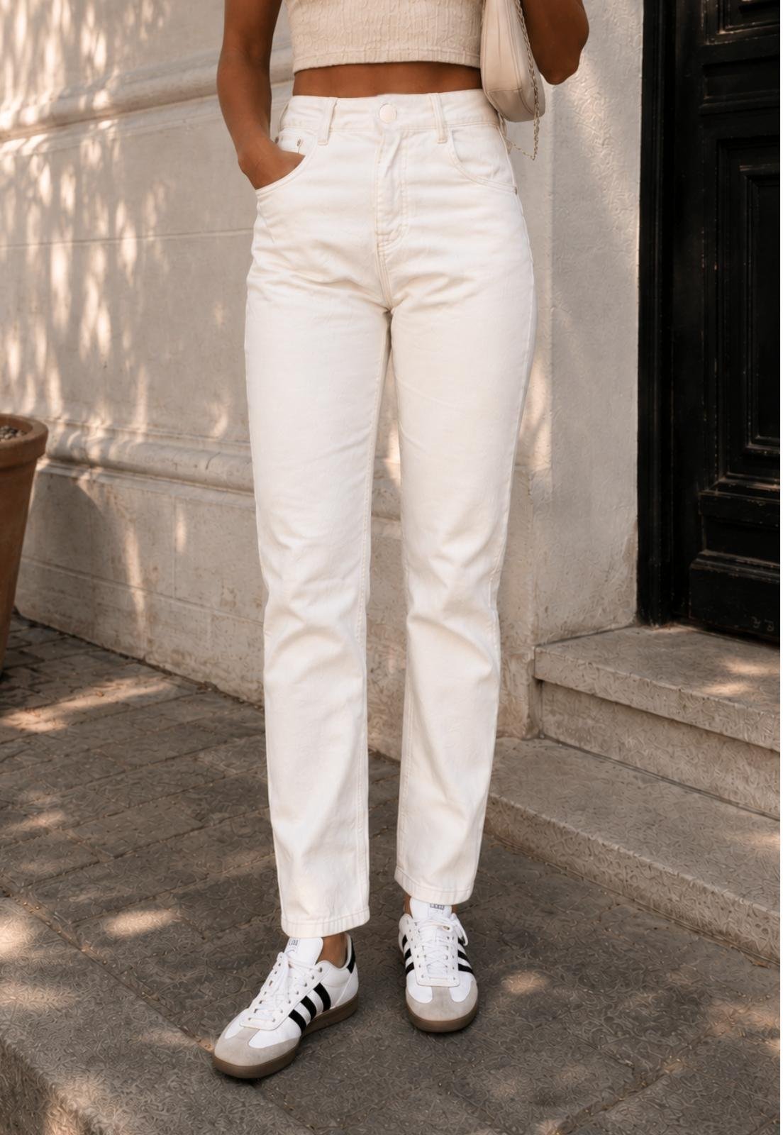 Calça Sarja Feminina Mom Cintura Alta Branca