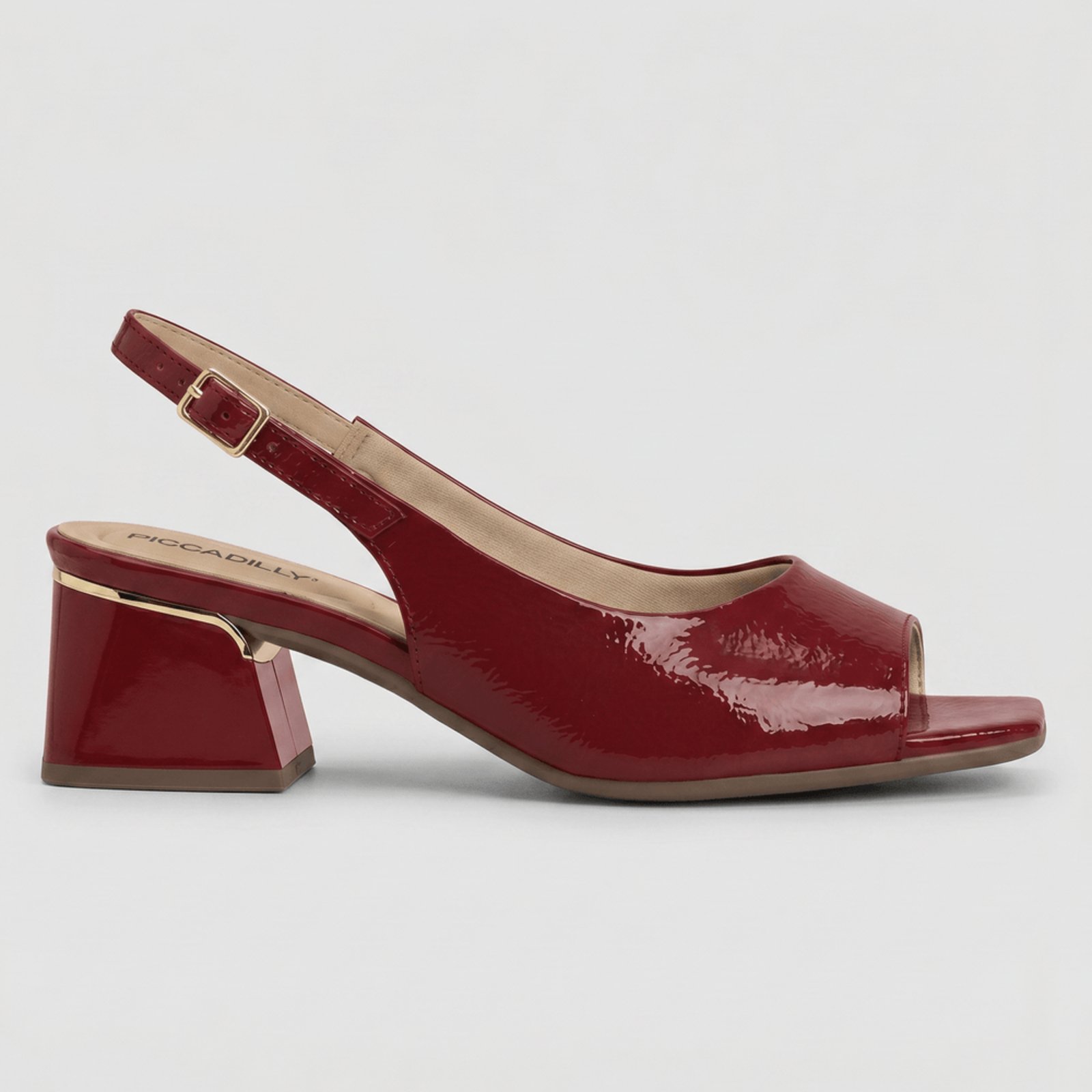 Slingback Peep Toe Renee Salto Médio Carmim