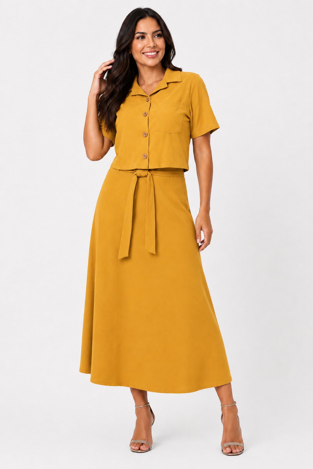 Conjunto Midi D Bell Outlet Fashion Com Amarração Mostarda