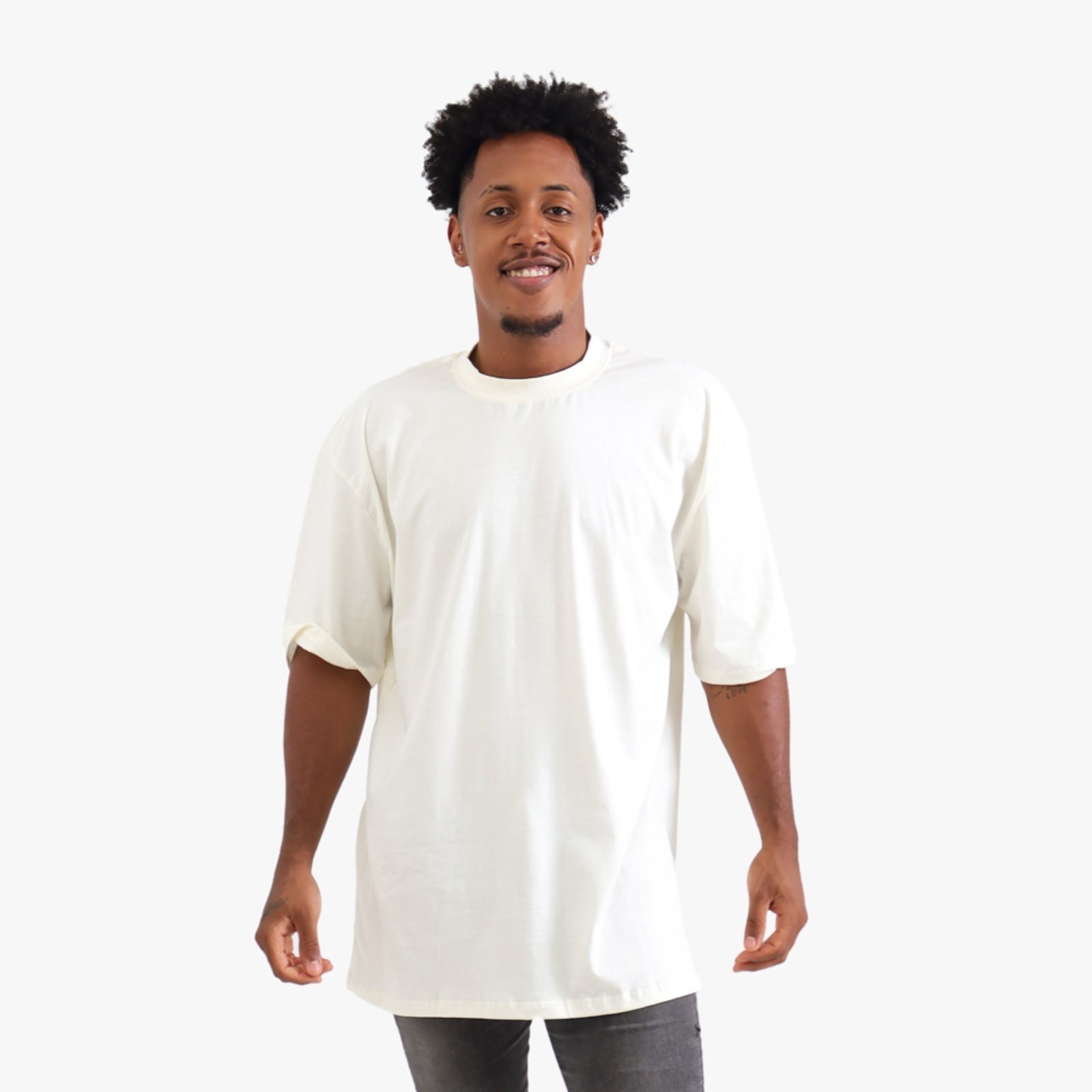 Vista 2 Camiseta Oversized Masculina Lisa Premium Algodão Gola Alta Off White Rute Paula off-white white Rute Paula off-white white