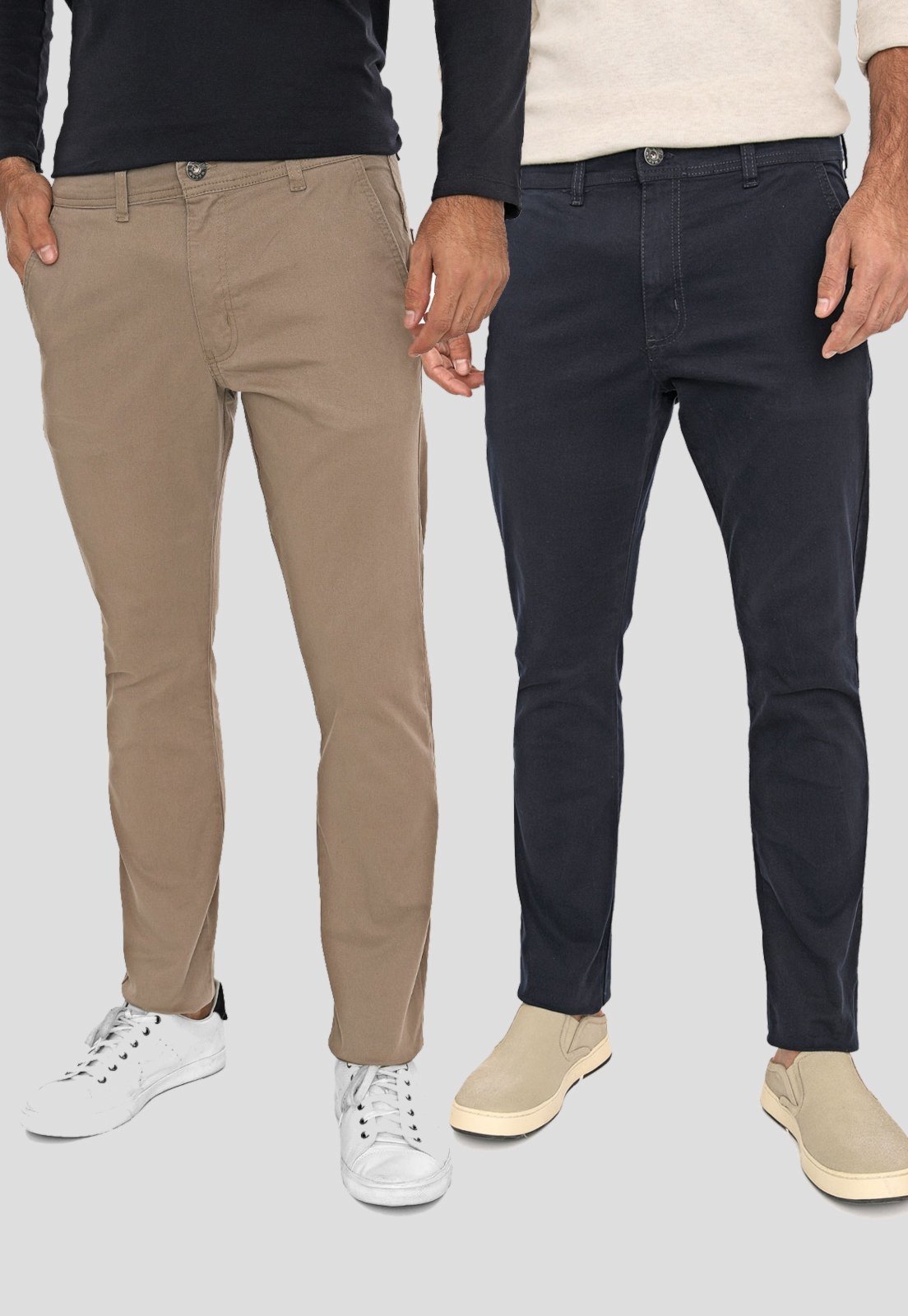Kit 2 Calça Sarja Conforto Macaw Slim Fit Insert Bege e Azul Marinho Multicolor
