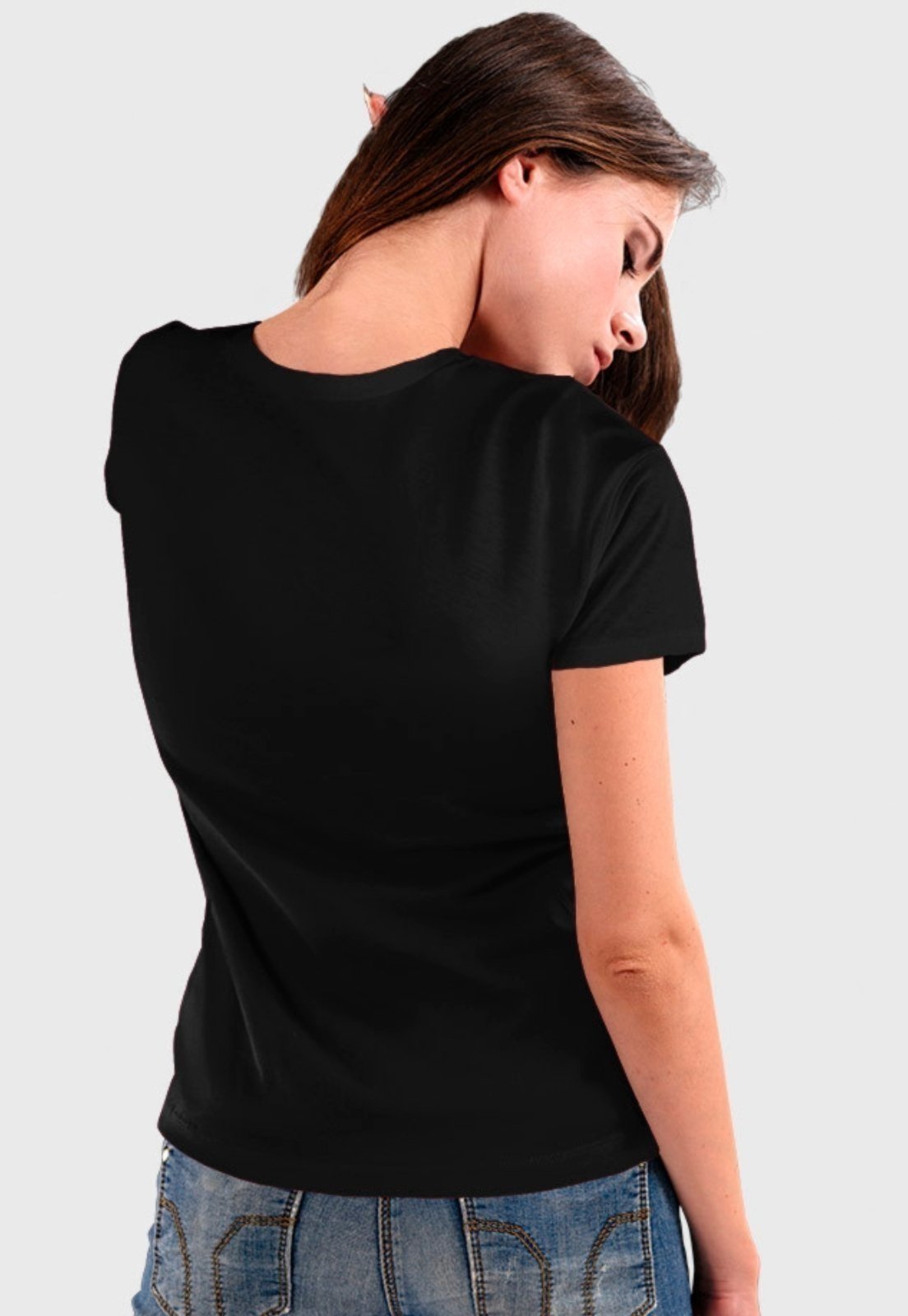 Vista 3 Camiseta Feminina Preta USA Algodão Premium Benellys preto Benellys preto