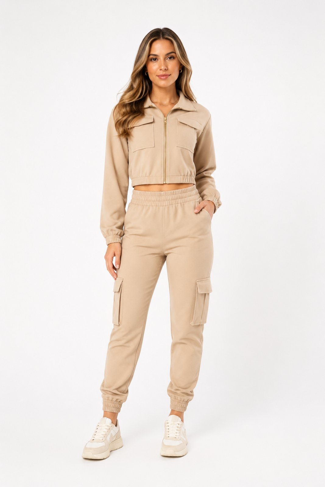 Conjunto Moletom D Bell Outlet Fashion Com Zíper Bege