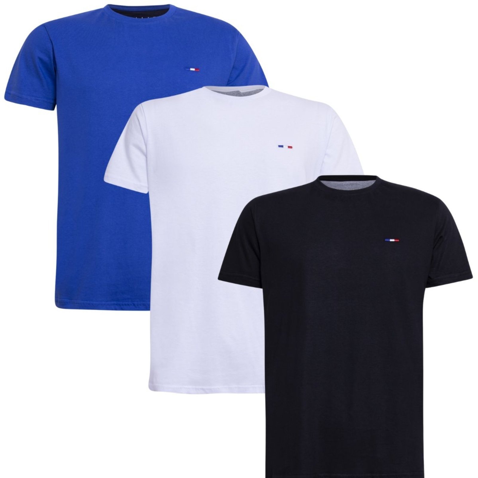 Kit 3 Peças Camisetas Básicas Masculina FMF Royal Branco Preto em Algodão Premium no Estilo Tommy Bordado França
