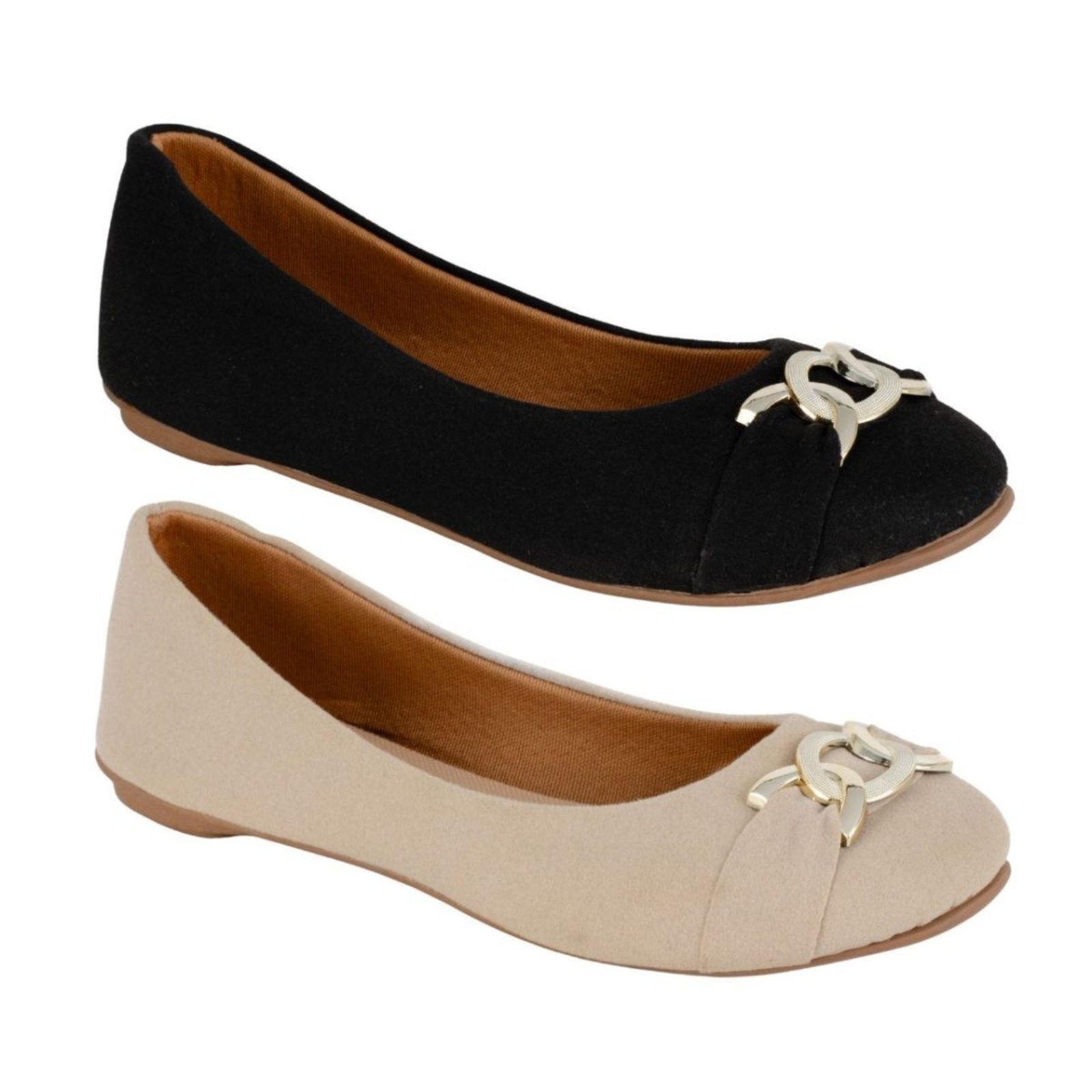 Kit 2 Pares De Sapatilha Bico Redondo Feminina Mr Try Shoes Casual Macia Confortável Bege Preto