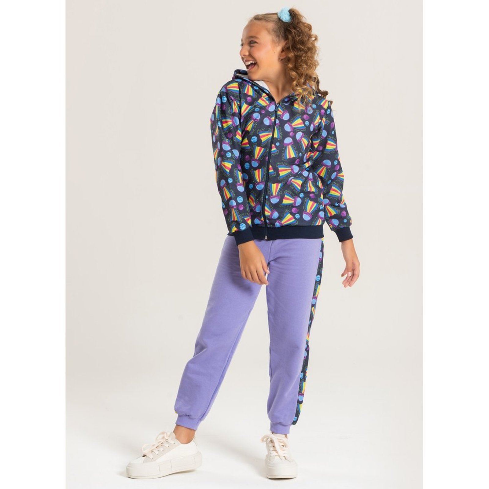 Infantil – Conjunto Inverno Menina Marinho Jaqueta Com Capuz e Calça em Moletom Galáxia Colorida