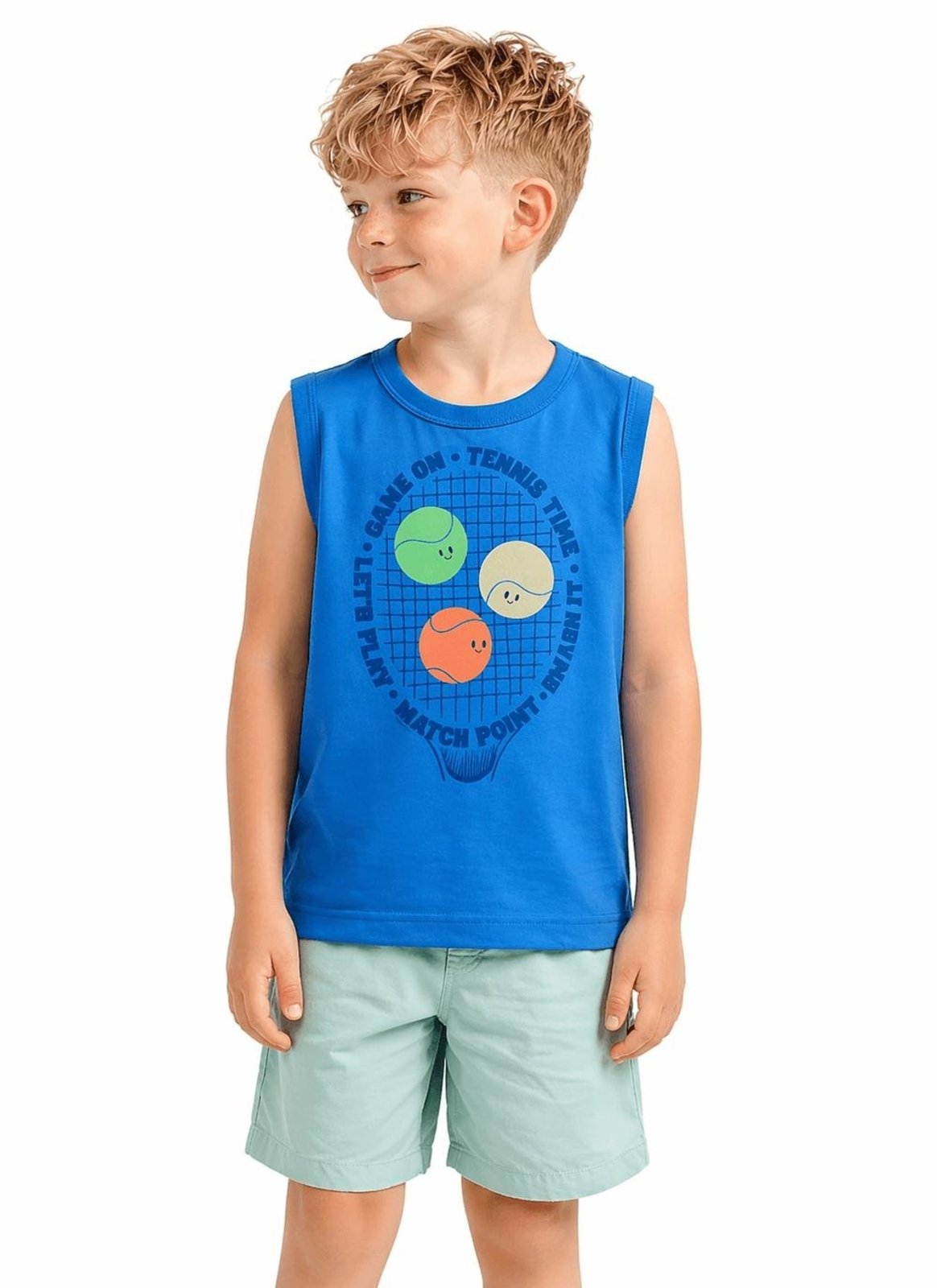 Infantil - Conjunto Menino Raquete Alphabeto Anis e Cha Verde Azul