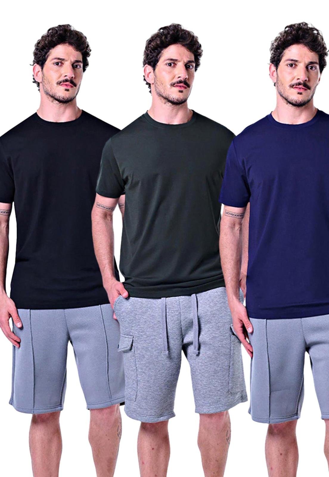Kit 3 Camisetas Masculinas Básicas Azul