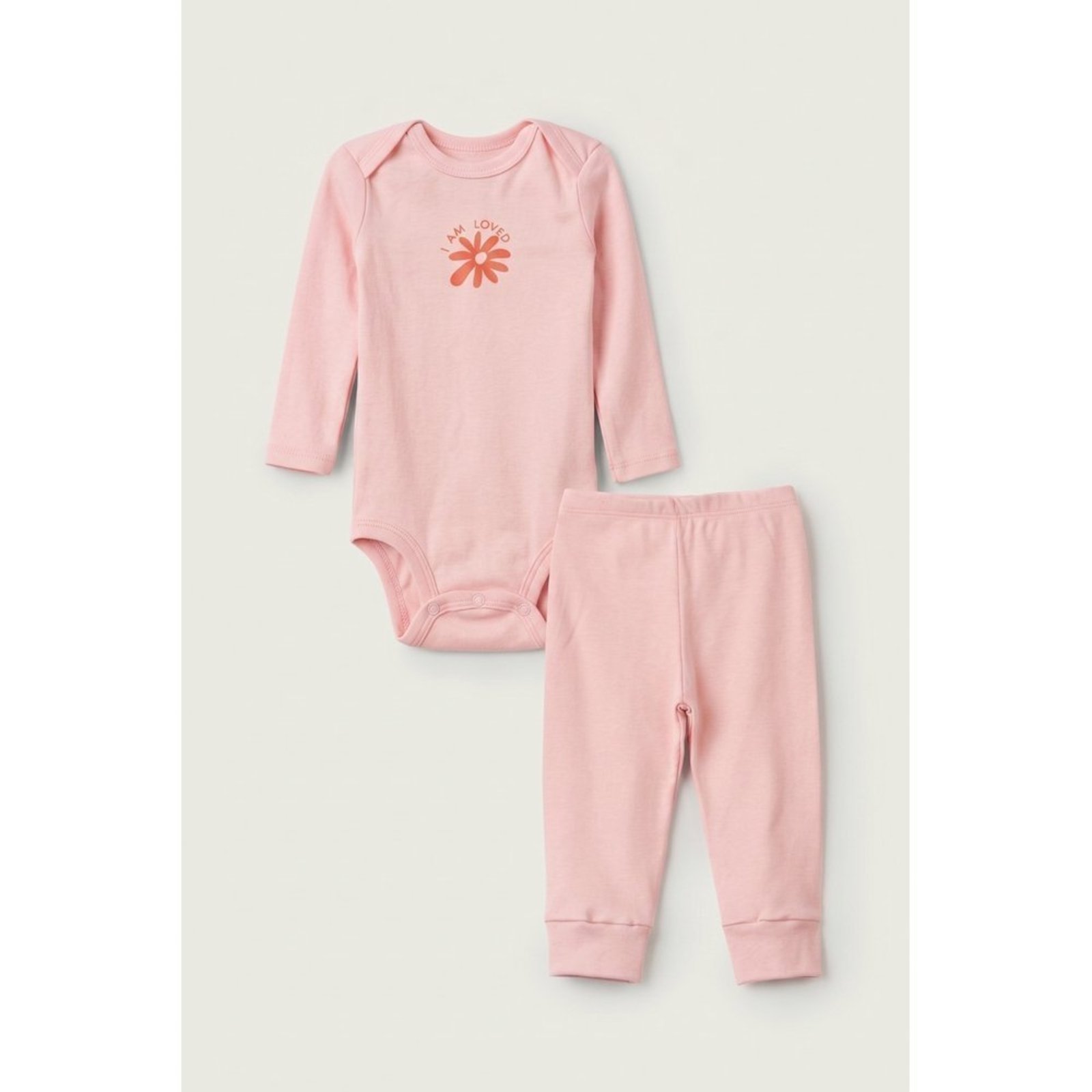 Infantil - Conjunto Body Longo e Calça do Papai Rosa Flor Loved