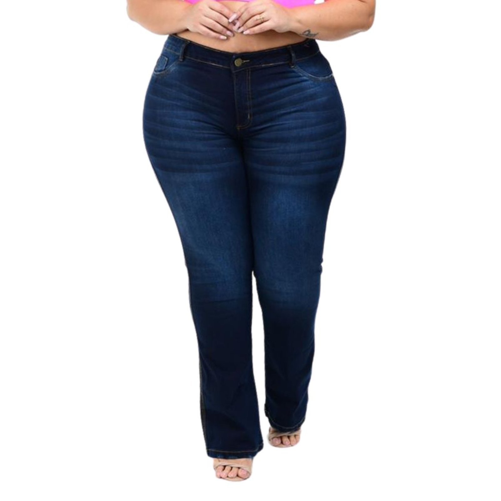 Calça Flare Plus Size Manchada Jeans Loka Kamily