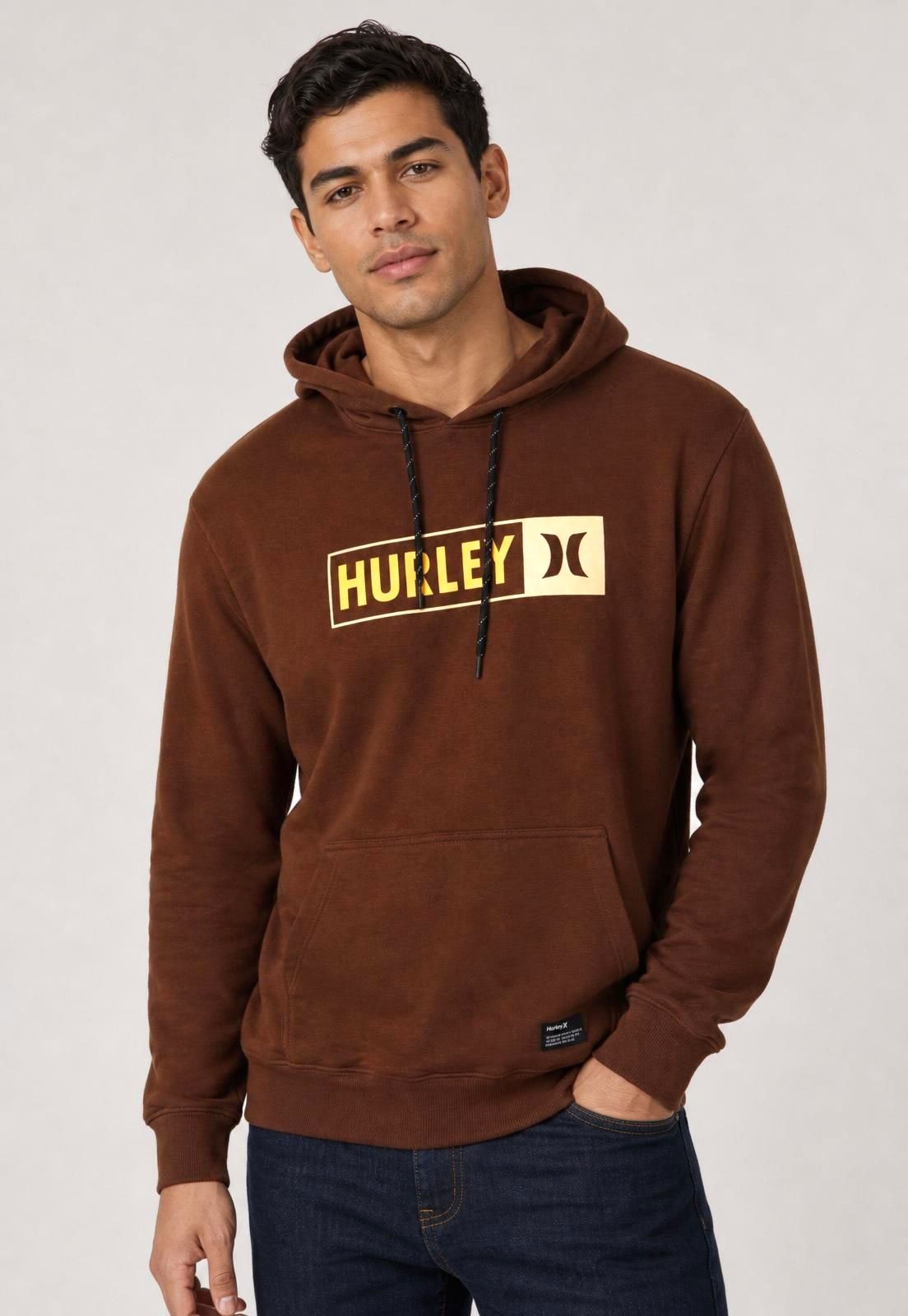 Blusa de Moletom Masculina Hurley Capuz Marrom