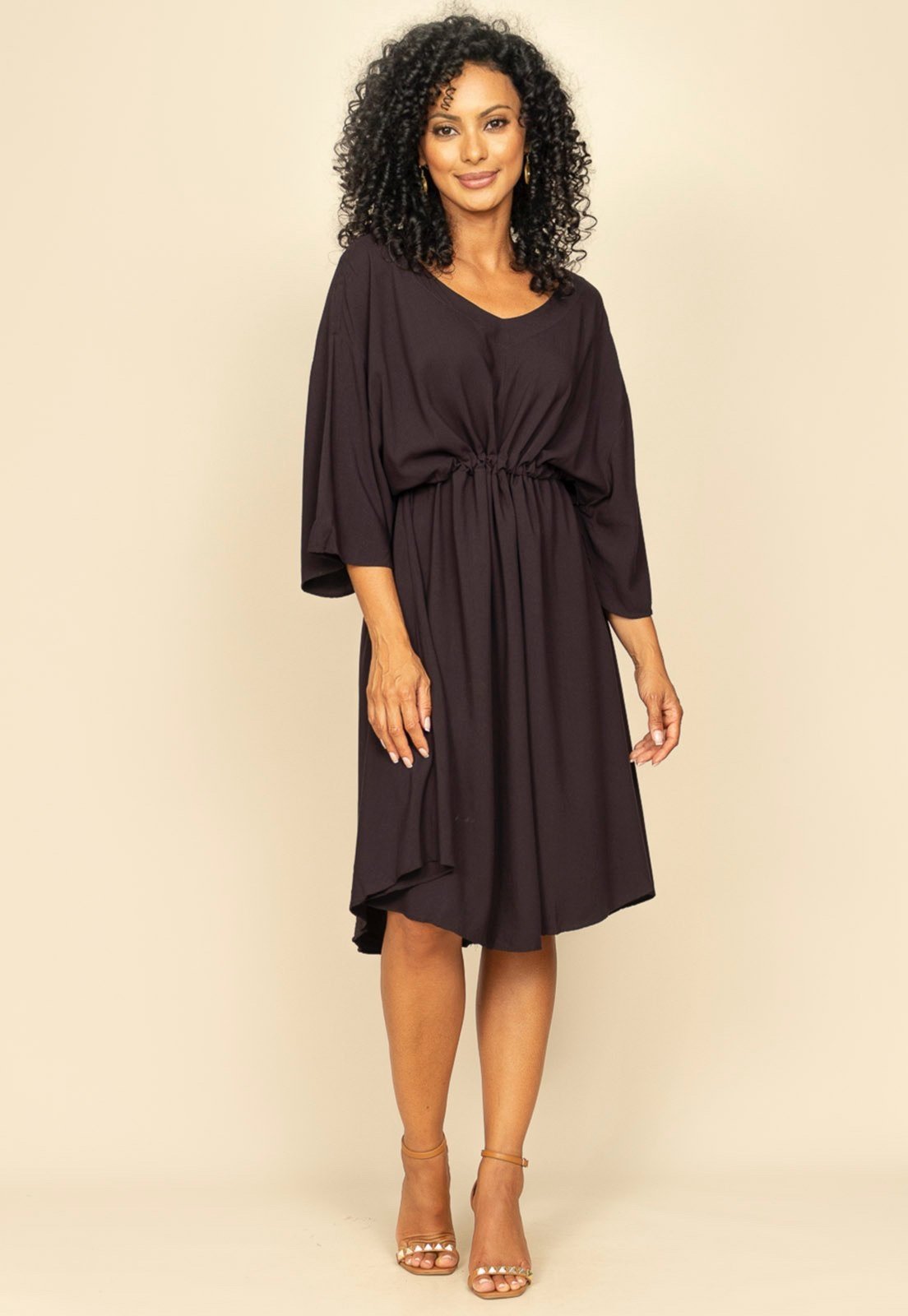 Vista 3 Vestido Curto Caaxixá Viscose Amazonia Vital com Cordão na Cintura Amazonia Vital preto