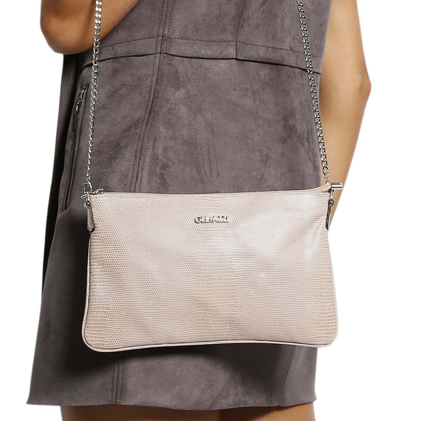 Bolsa Clutch Transversal em Couro Griffazzi Nude