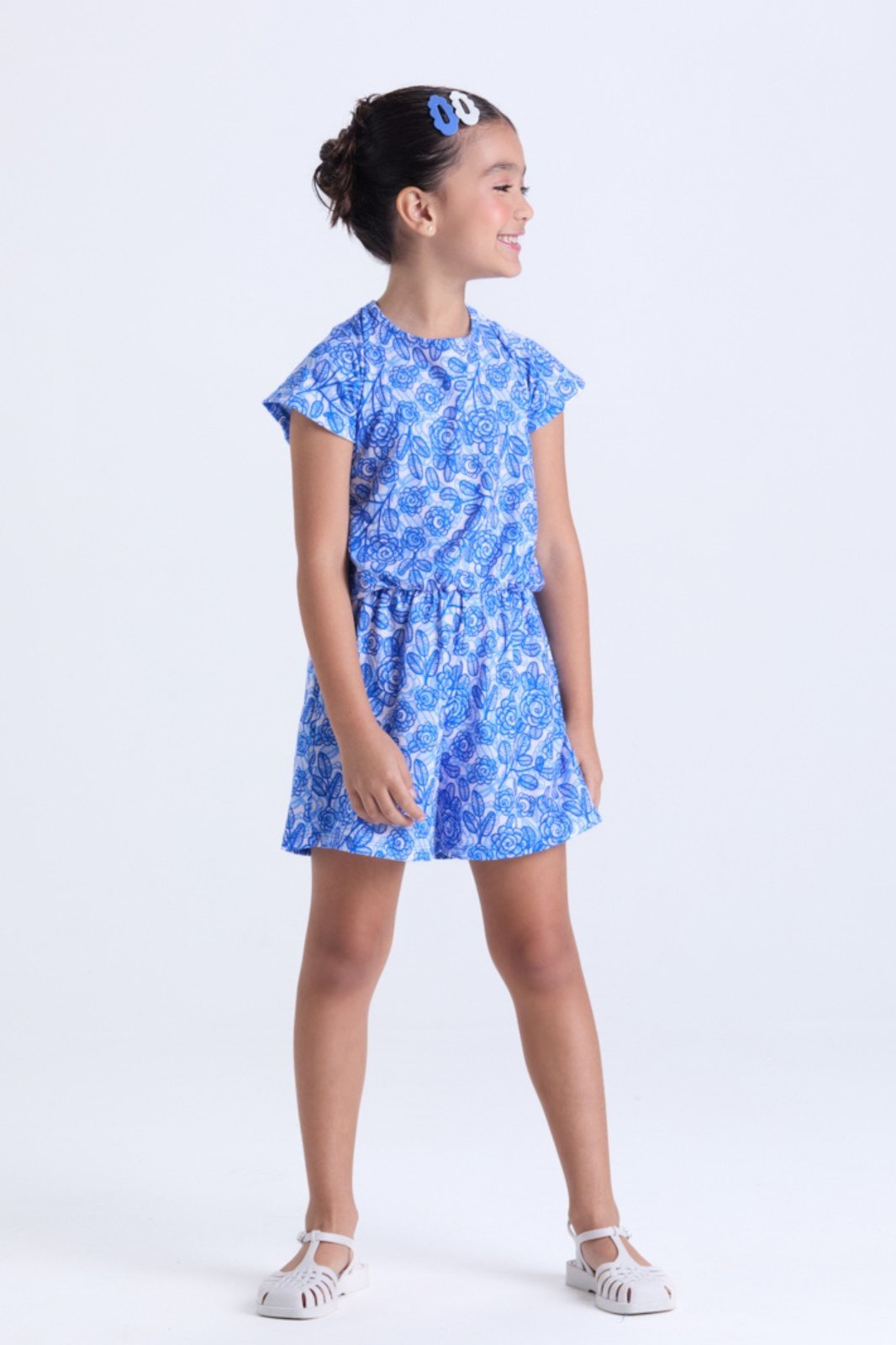 Vista 2 Infantil - Macaquinho Feminino Verão Floral com Babado VIDA COSTEIRA rosa VIDA COSTEIRA rosa