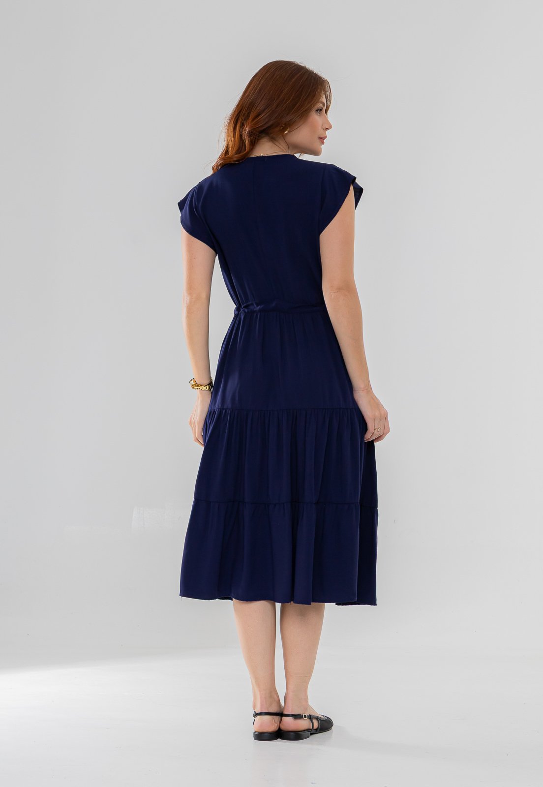 Vista 3 Vestido Aura Alice Viscolinho Liso Marinho azul marinho azul marinho