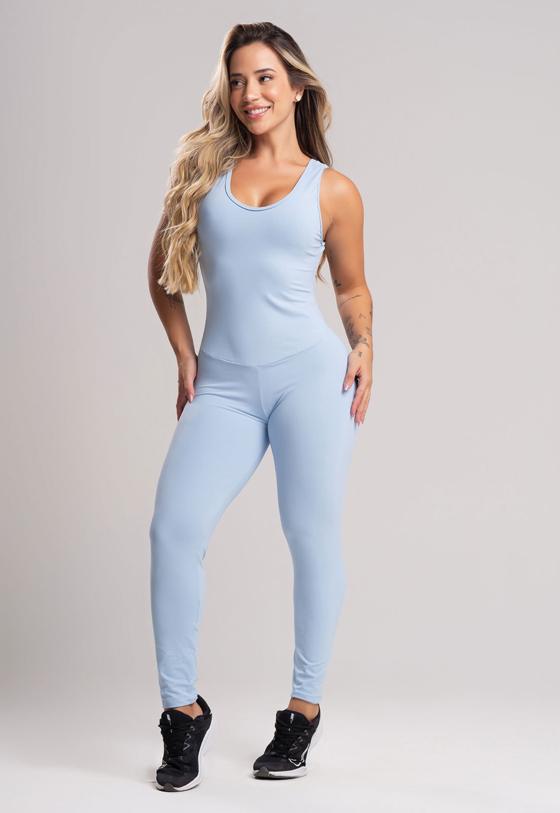 Macacão Fitness MVB Modas Longo Feminino Suplex Academia Poliamida Céu
