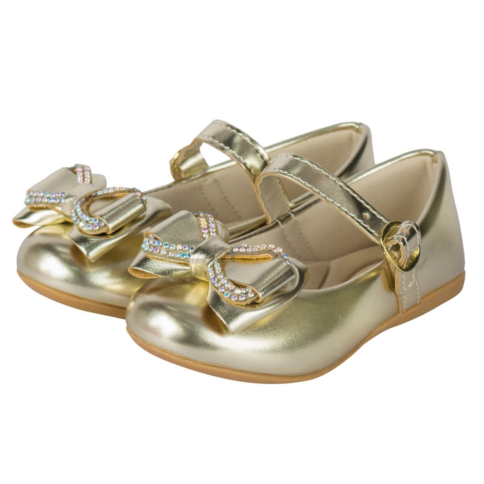 Infantil – Sapatilhas Bailarina Menina Dourada Laço Strass 2020 Dourado