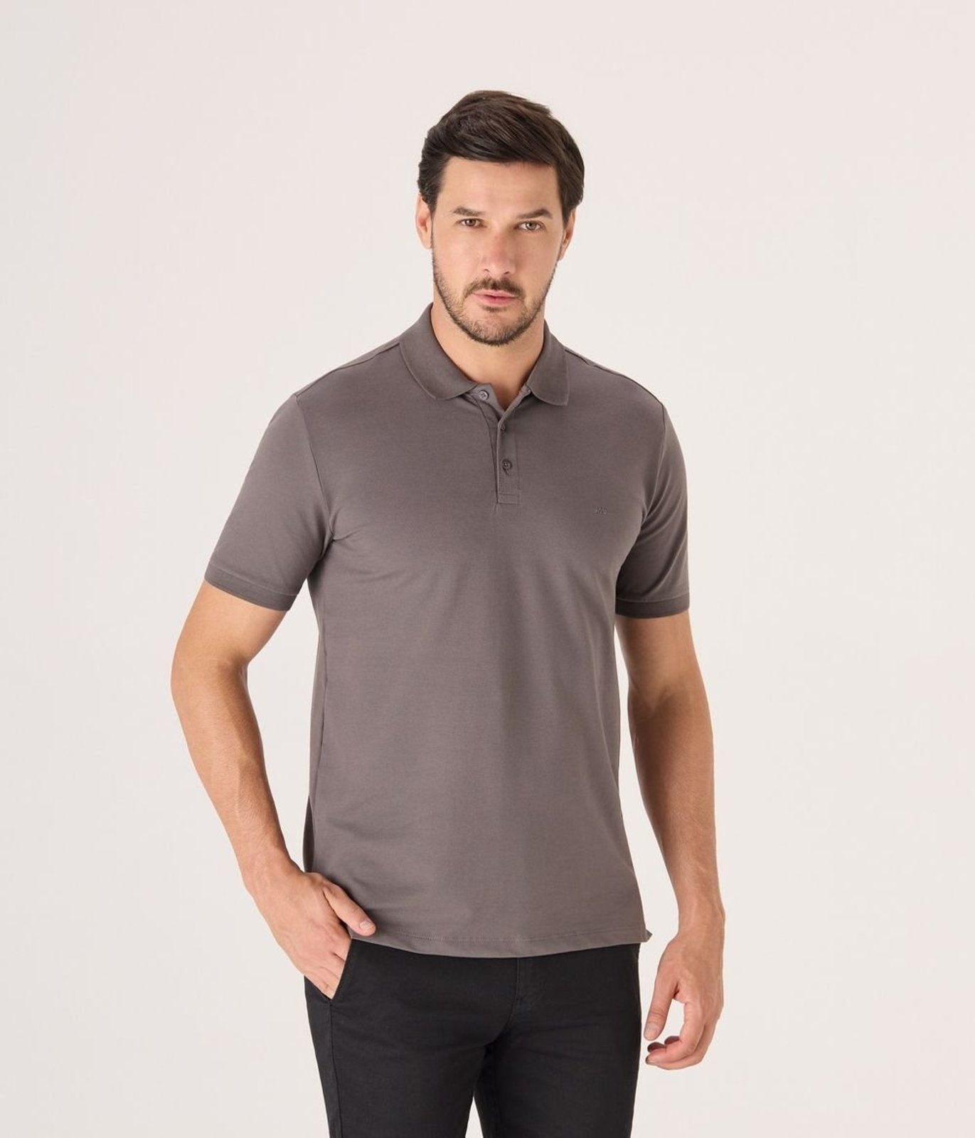 Polo Makenji Manga Curta Piquet Pima Masculina Cinza Grafite