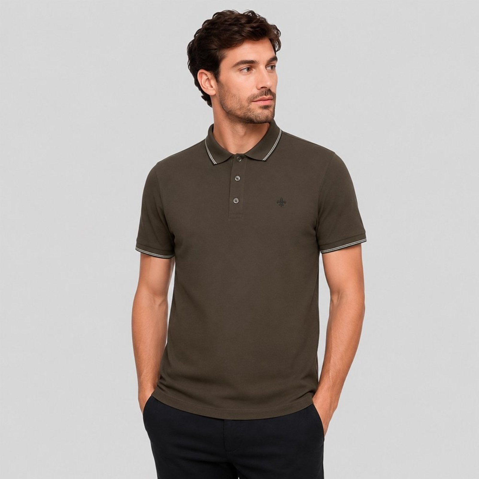 Camisa Polo Dudalina Frisos Degrade Pr27 Marrom Masculino
