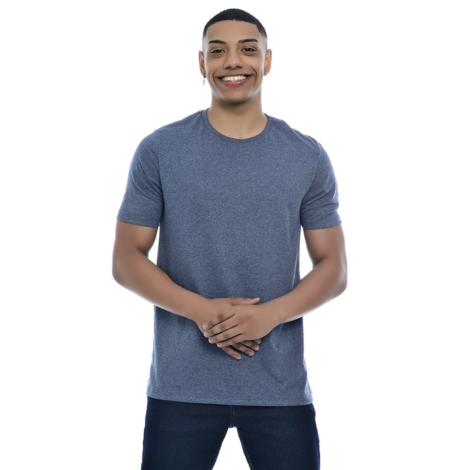 Camiseta Masculina Gola Redonda Básica Mescla Azul MesclaAzul