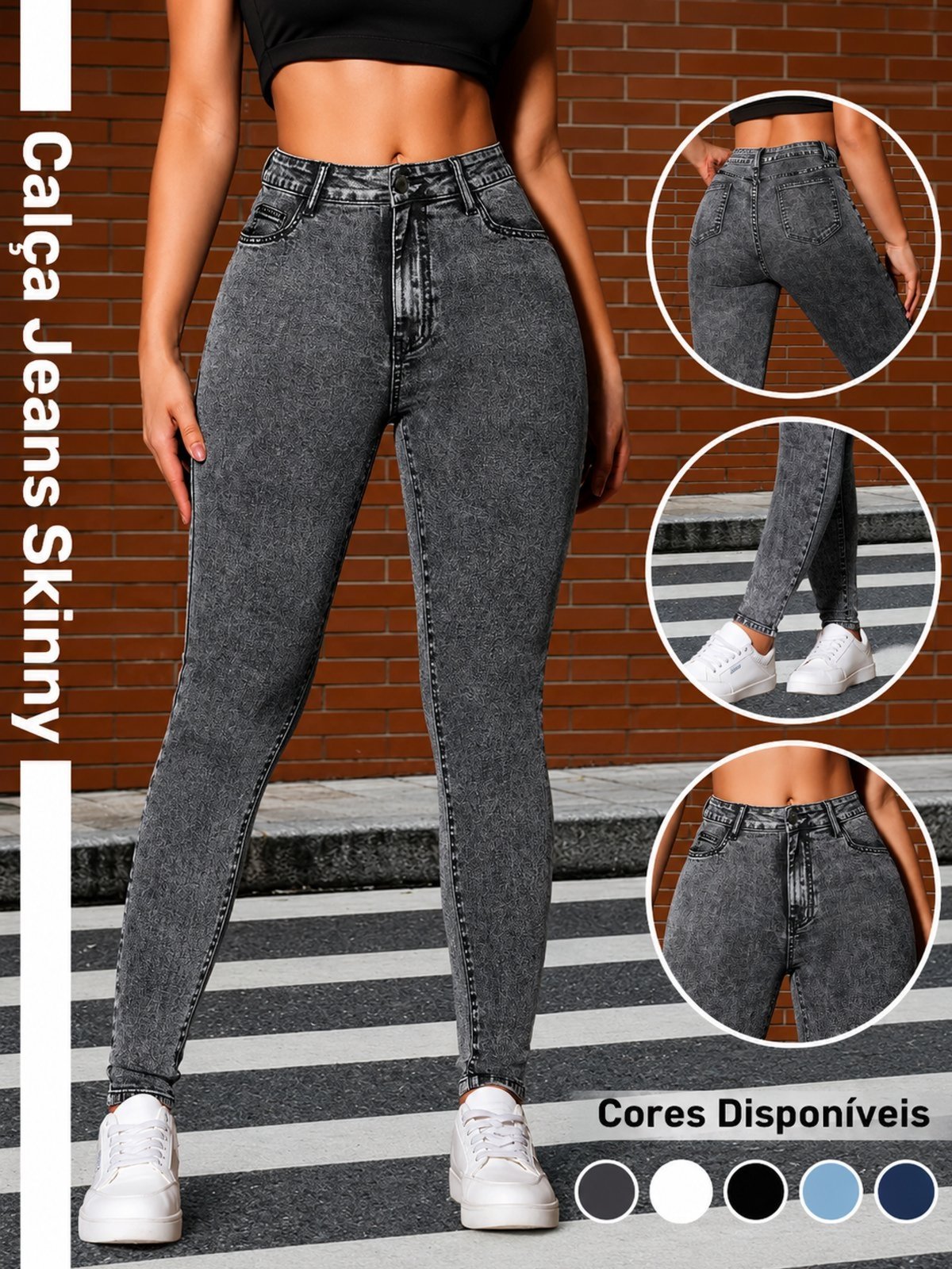 Calça Jeans Skinny Feminina Safira Moda Colada Grafite