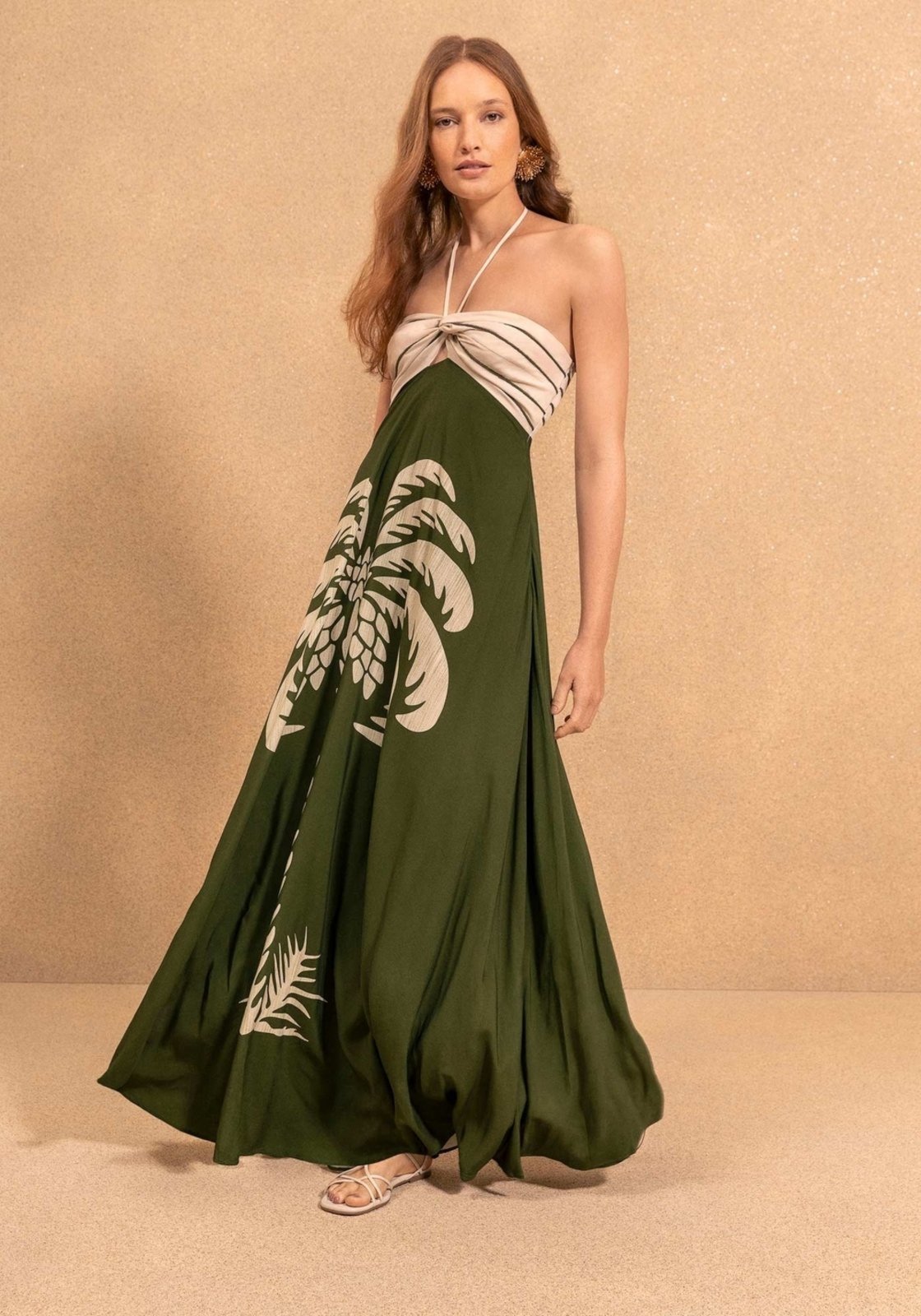 Vestido Longo Fluido Frente Única Com Amarração E Recorte