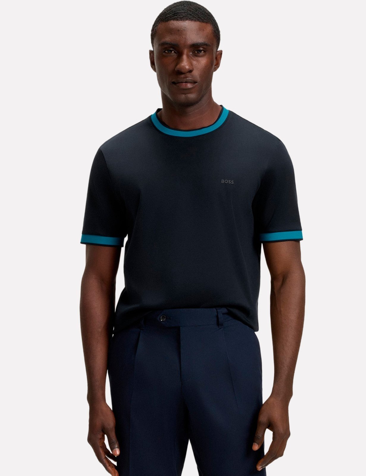 Camiseta Hugo Boss Masculina Slim Fit Mercerised H-Tessler 200 Azul Marinho