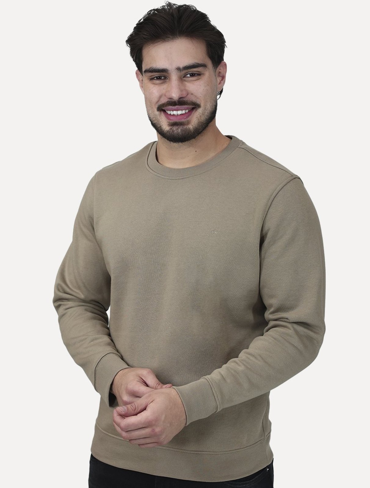 Suéter Calvin Klein Jeans Masculina Rubber CK Frontal Cáqui Médio