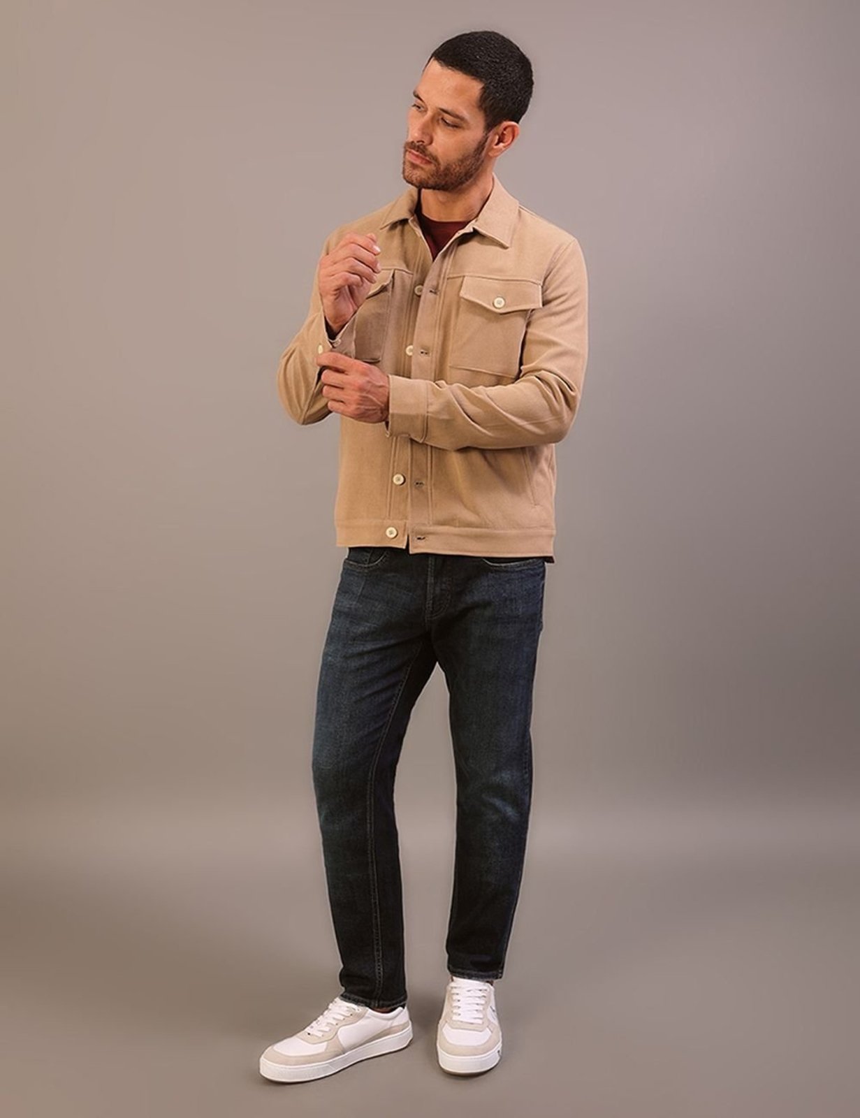 Jaqueta Calvin Klein Jeans Masculino Suede Twill - Caqui Medio Calvin Klein Jeans