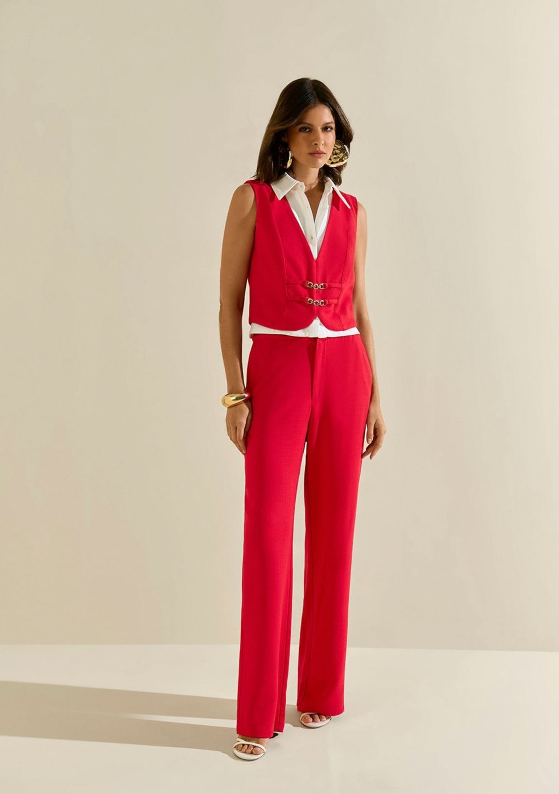 Regata Morena Rosa Ajustada Decote V Cropped Estampado